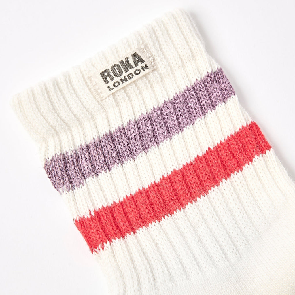 ROKA Windsor Stripe Organic Cotton Crew Socks | Flint / Red