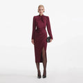 Self Portrait 911 Satin Midi Dress in Bordeaux