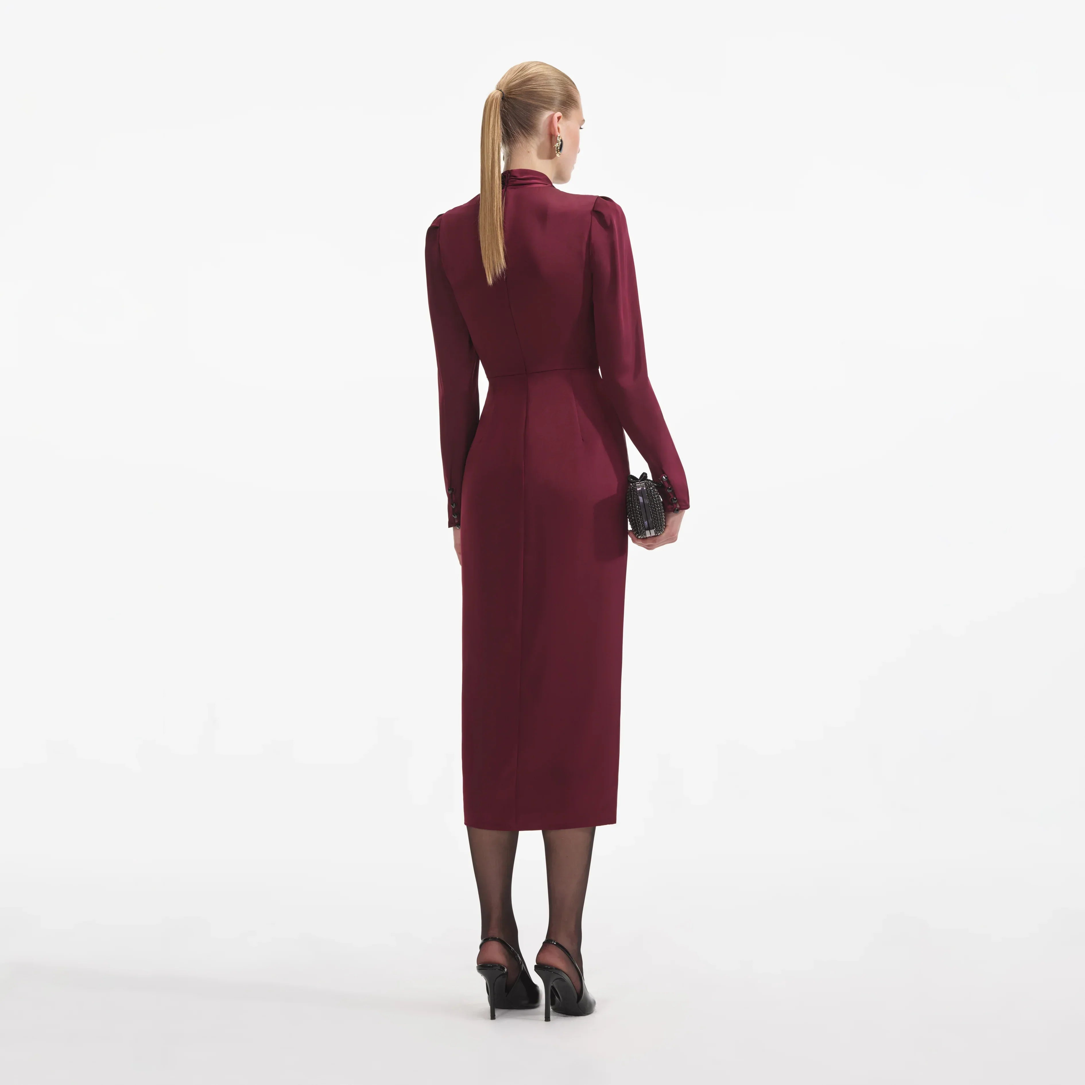 Self Portrait 911 Satin Midi Dress in Bordeaux
