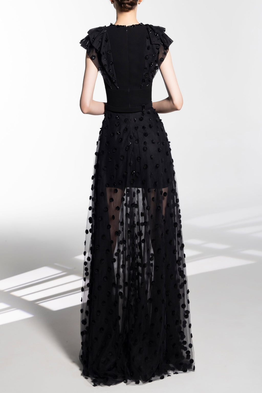 Beaded tulle dress with polka dots