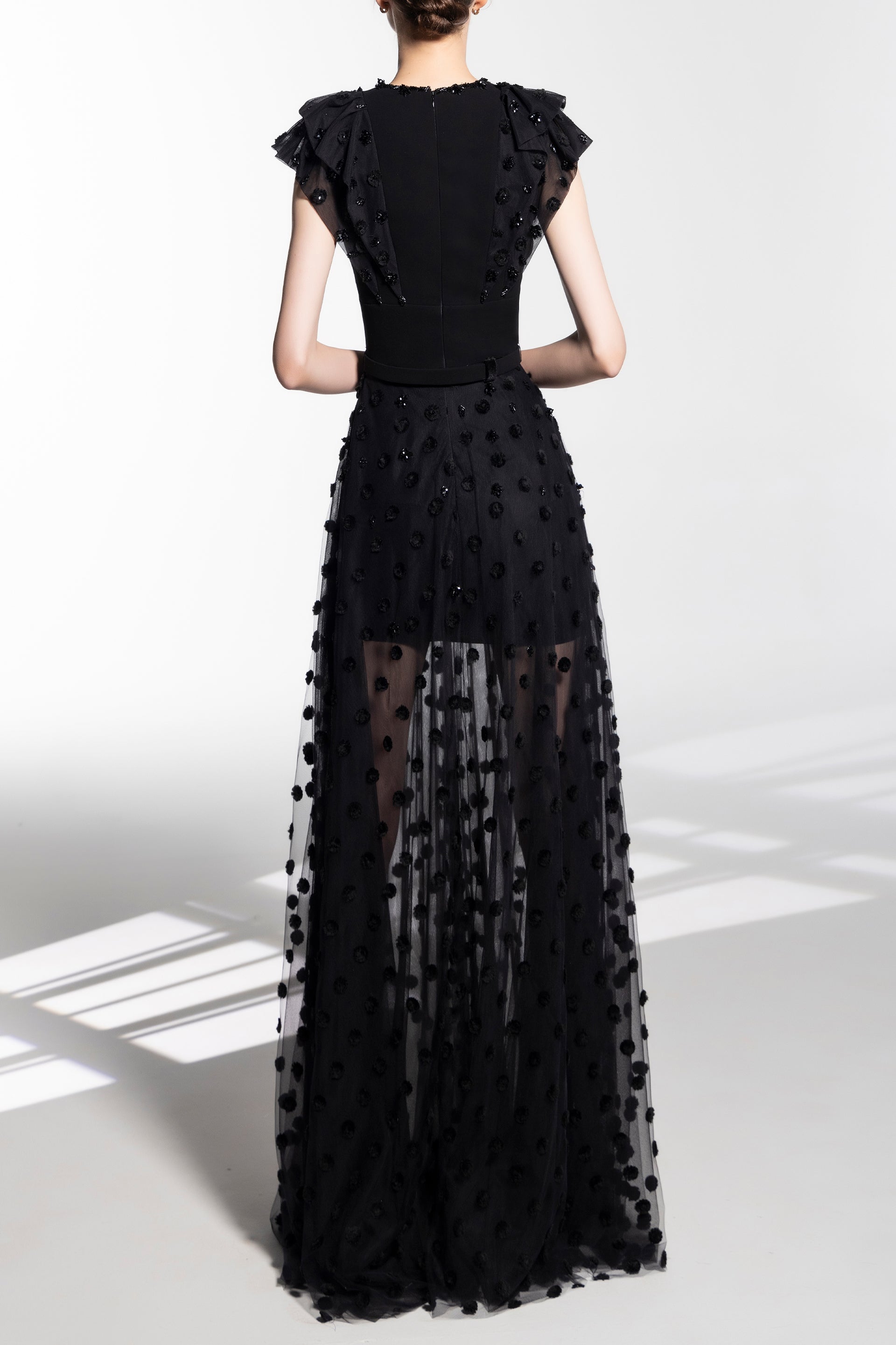 Beaded tulle dress with polka dots