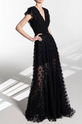 Beaded tulle dress with polka dots