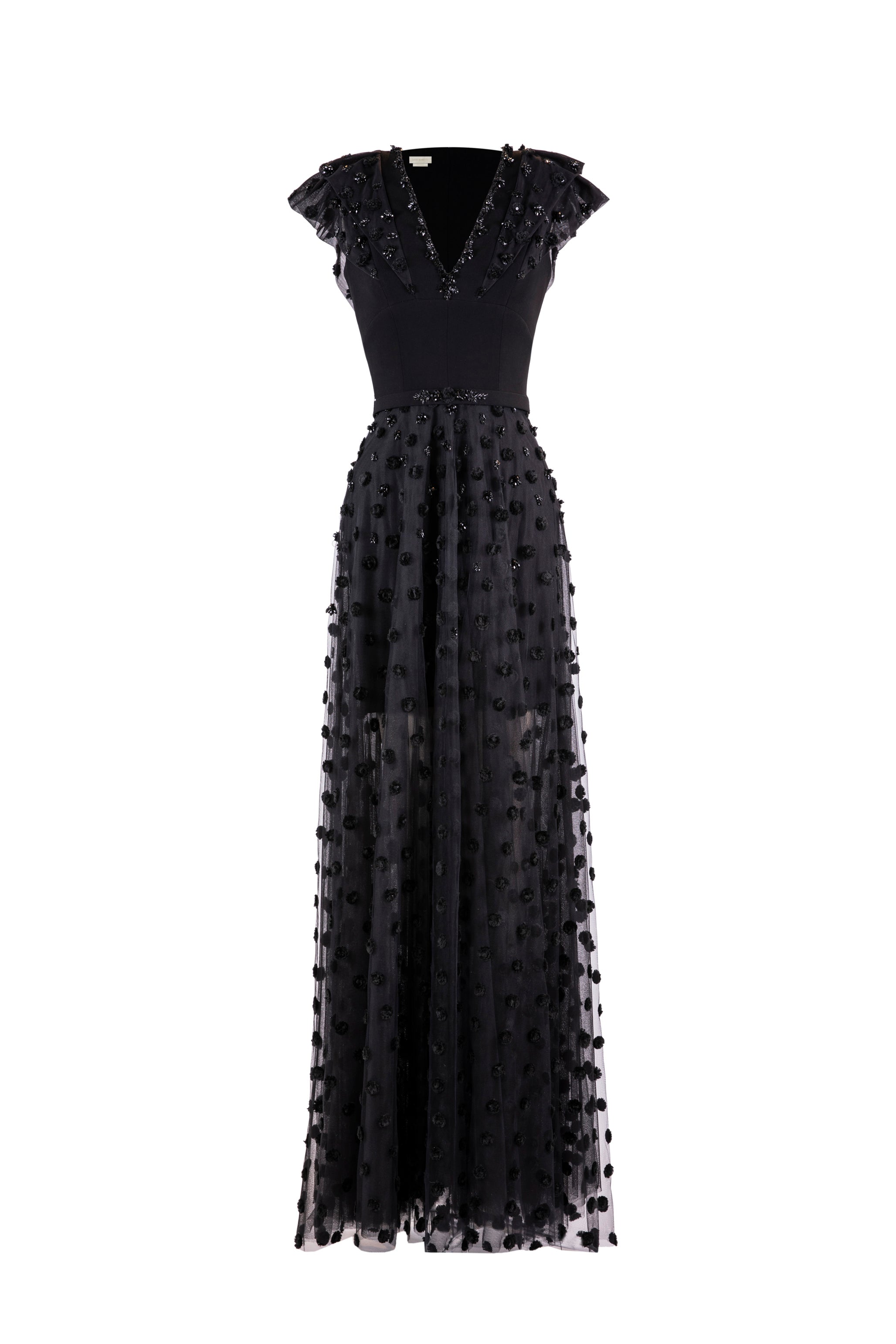 Beaded tulle dress with polka dots