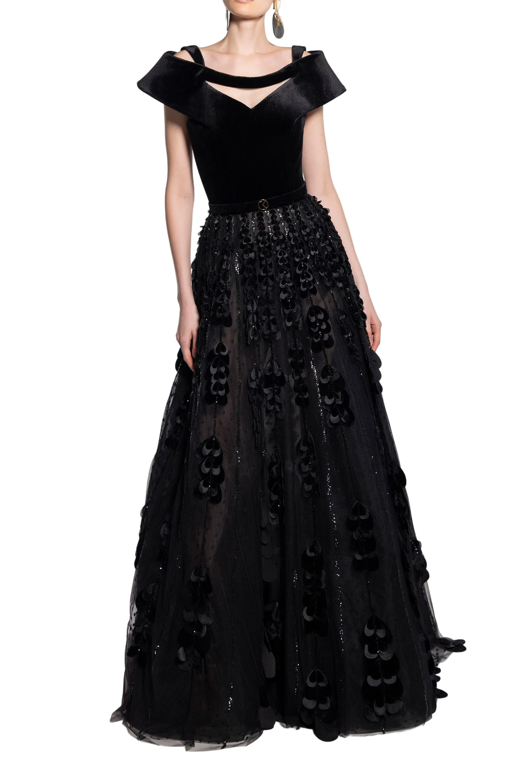 BEADED TULLE SKIRT WITH VELVET BODYSUIT