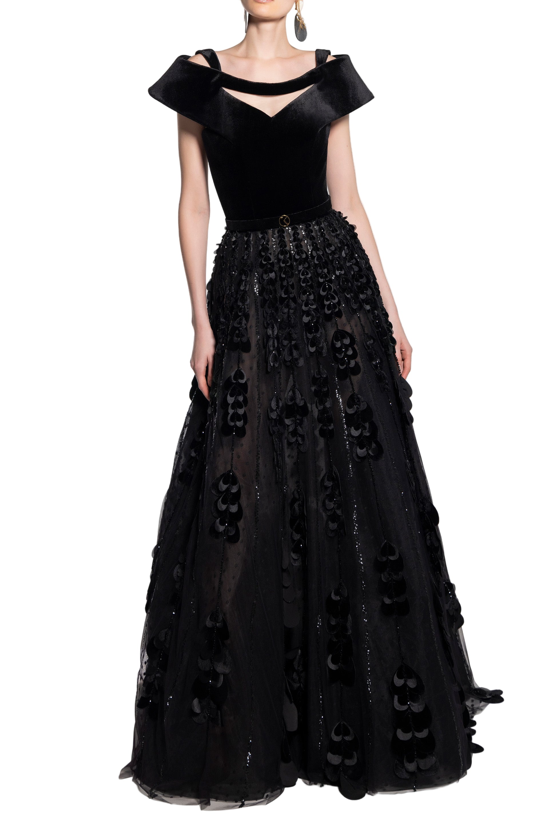 BEADED TULLE SKIRT WITH VELVET BODYSUIT