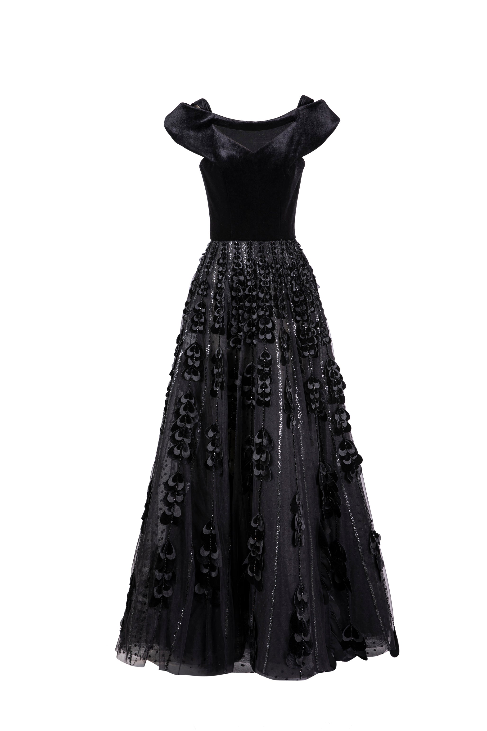 BEADED TULLE SKIRT WITH VELVET BODYSUIT
