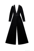 VELVET FLARED JUMPSUIT WITH A BEADED TOP