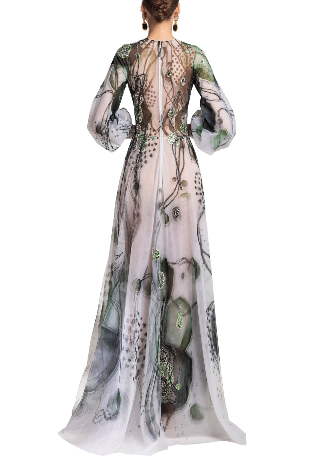 TULLE PRINTED DRESS WITH BEADING