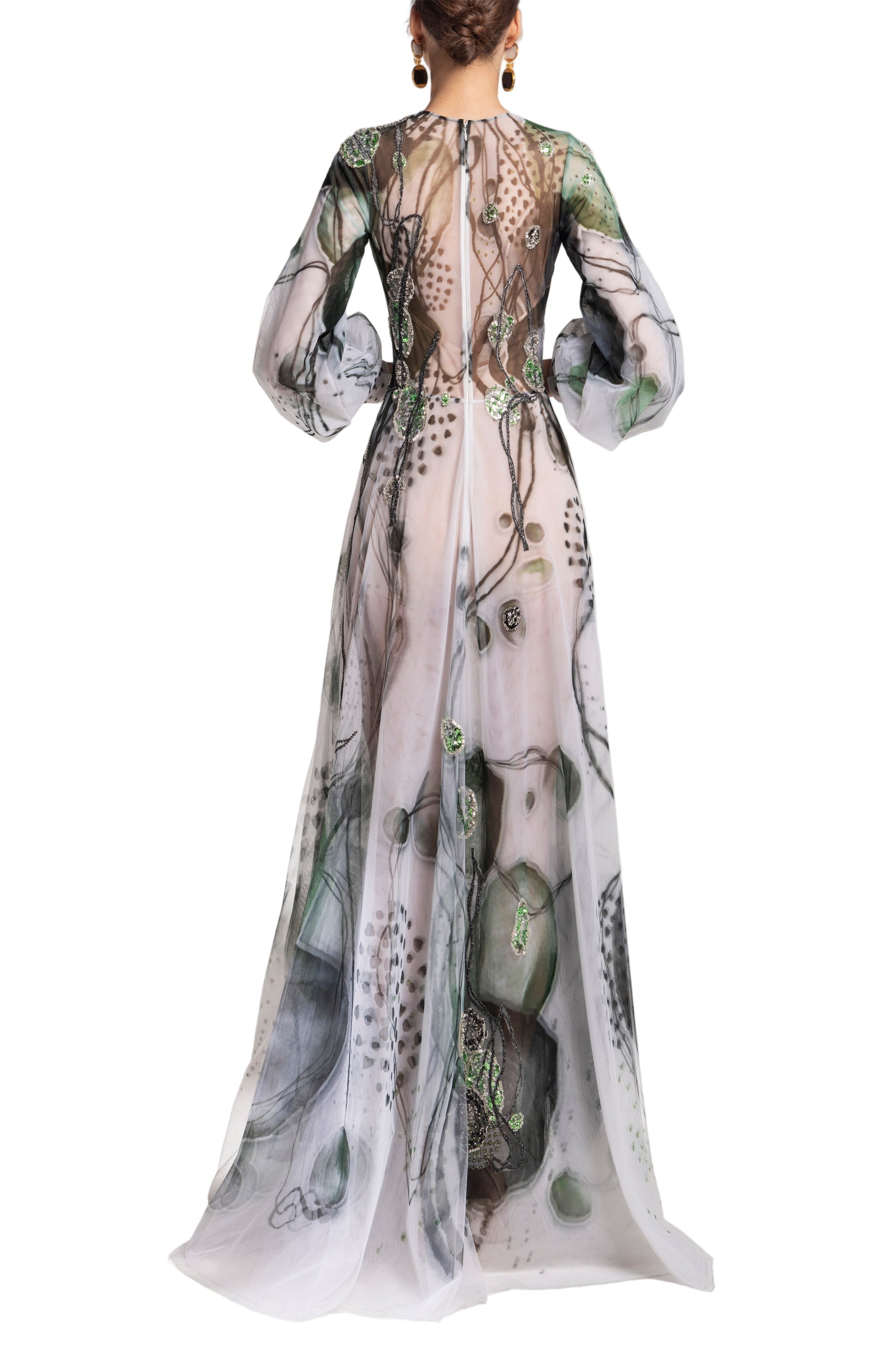 TULLE PRINTED DRESS WITH BEADING