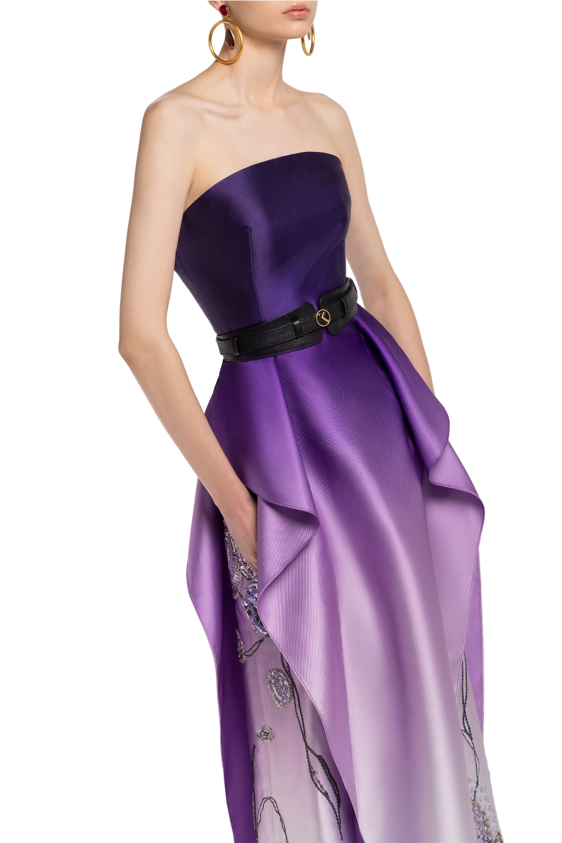 MIKADO STRAPLESS DRESS WITH BEADING ON THE SIDES