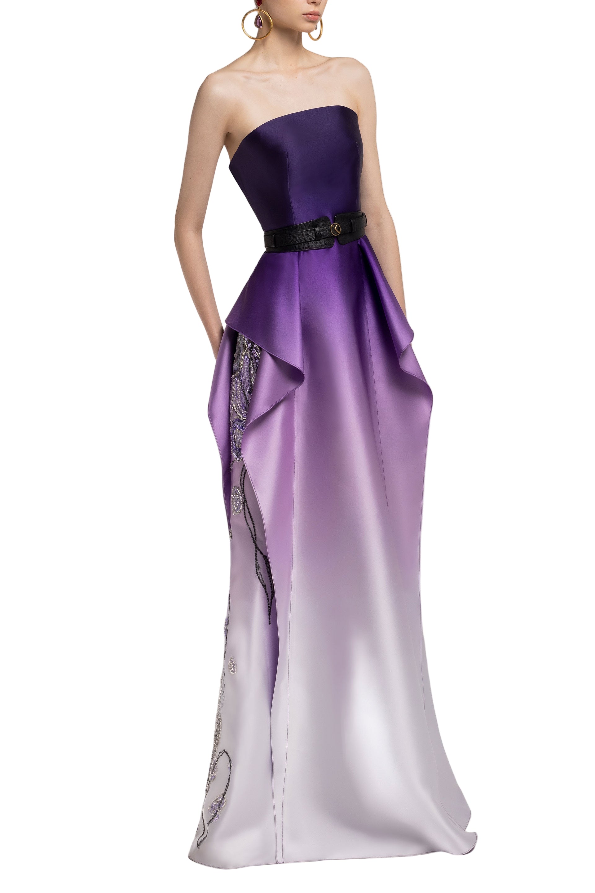 MIKADO STRAPLESS DRESS WITH BEADING ON THE SIDES
