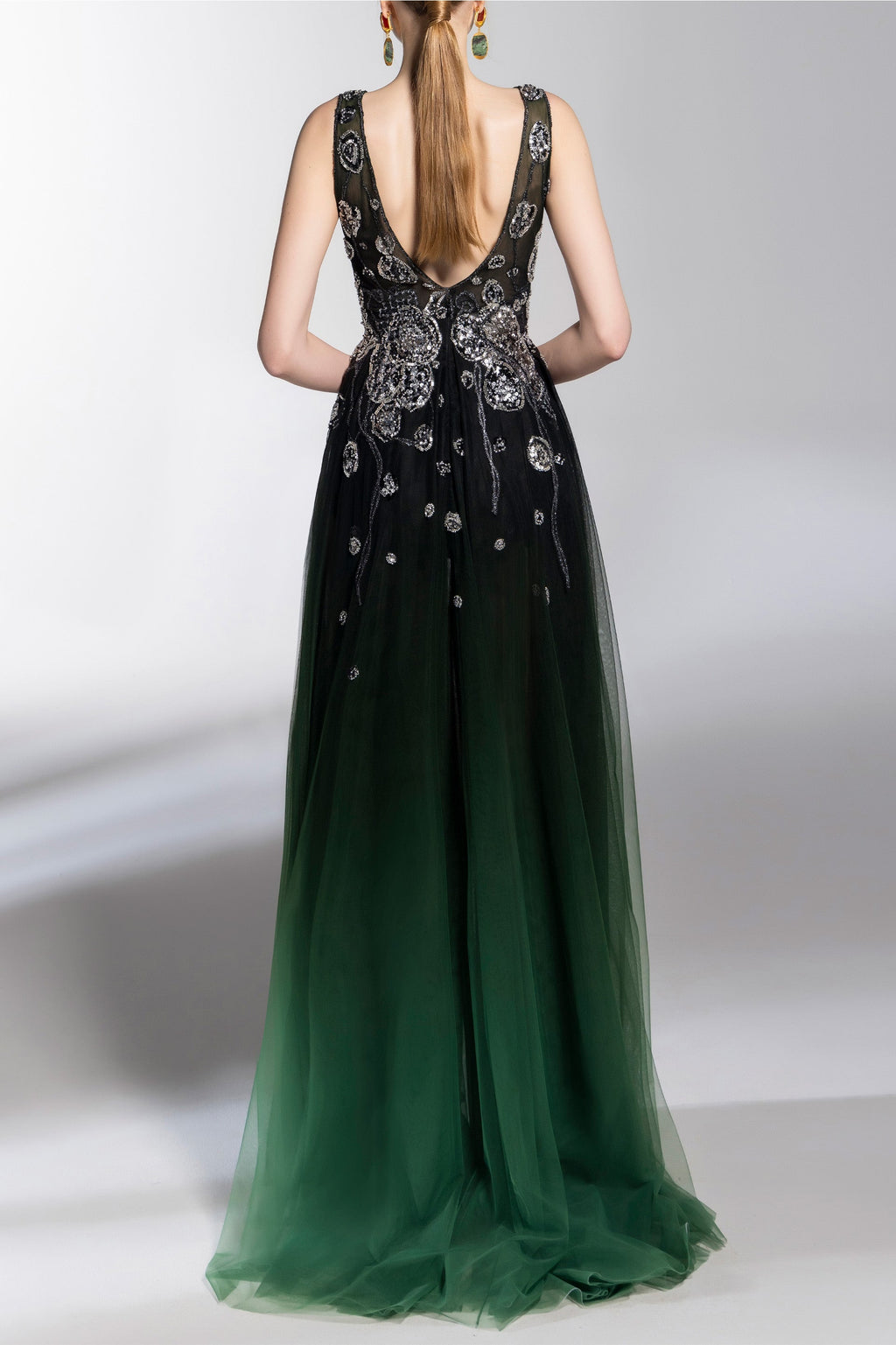 Gradient printed dress with beading