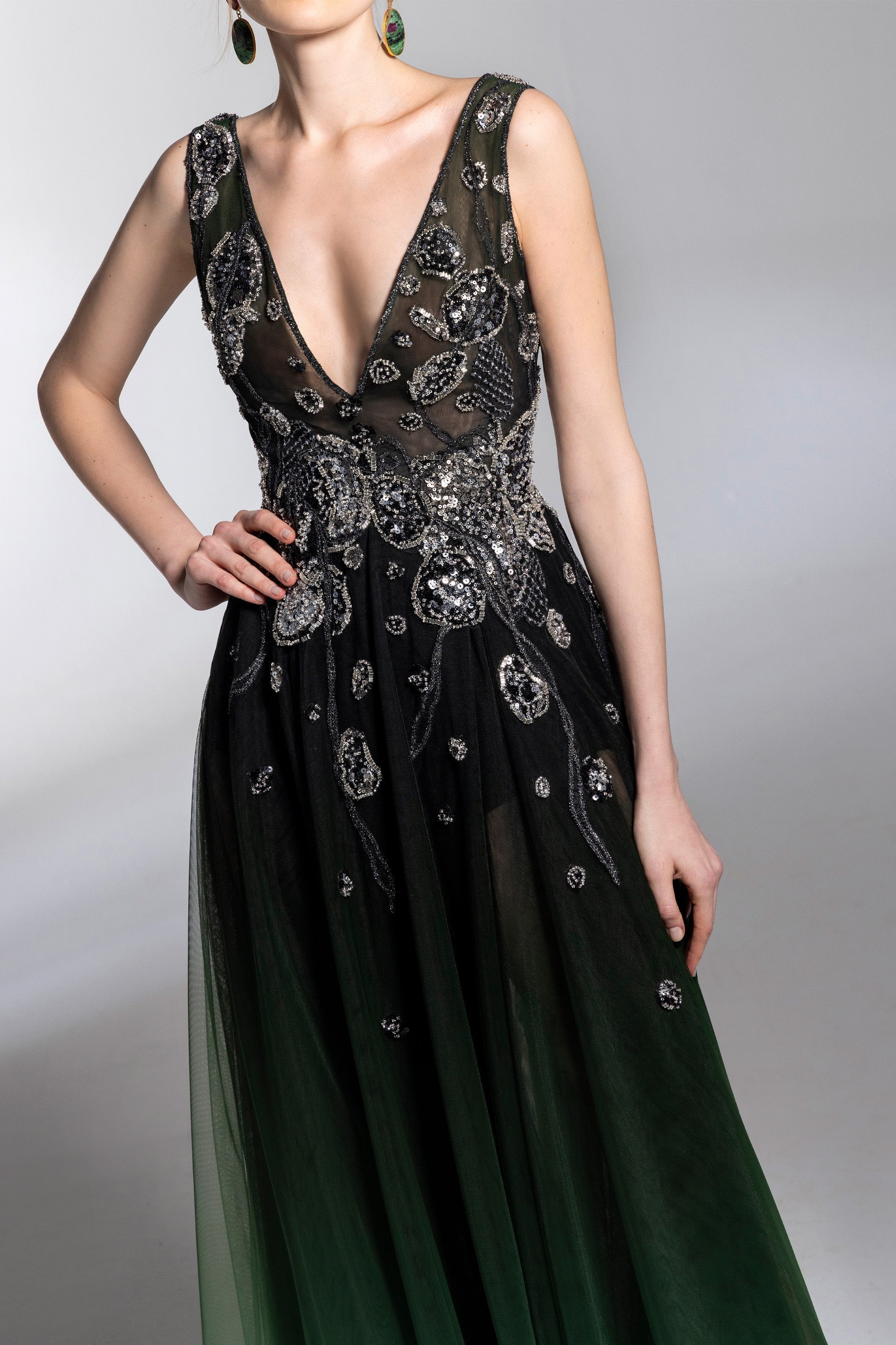 Gradient printed dress with beading