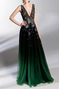Gradient printed dress with beading