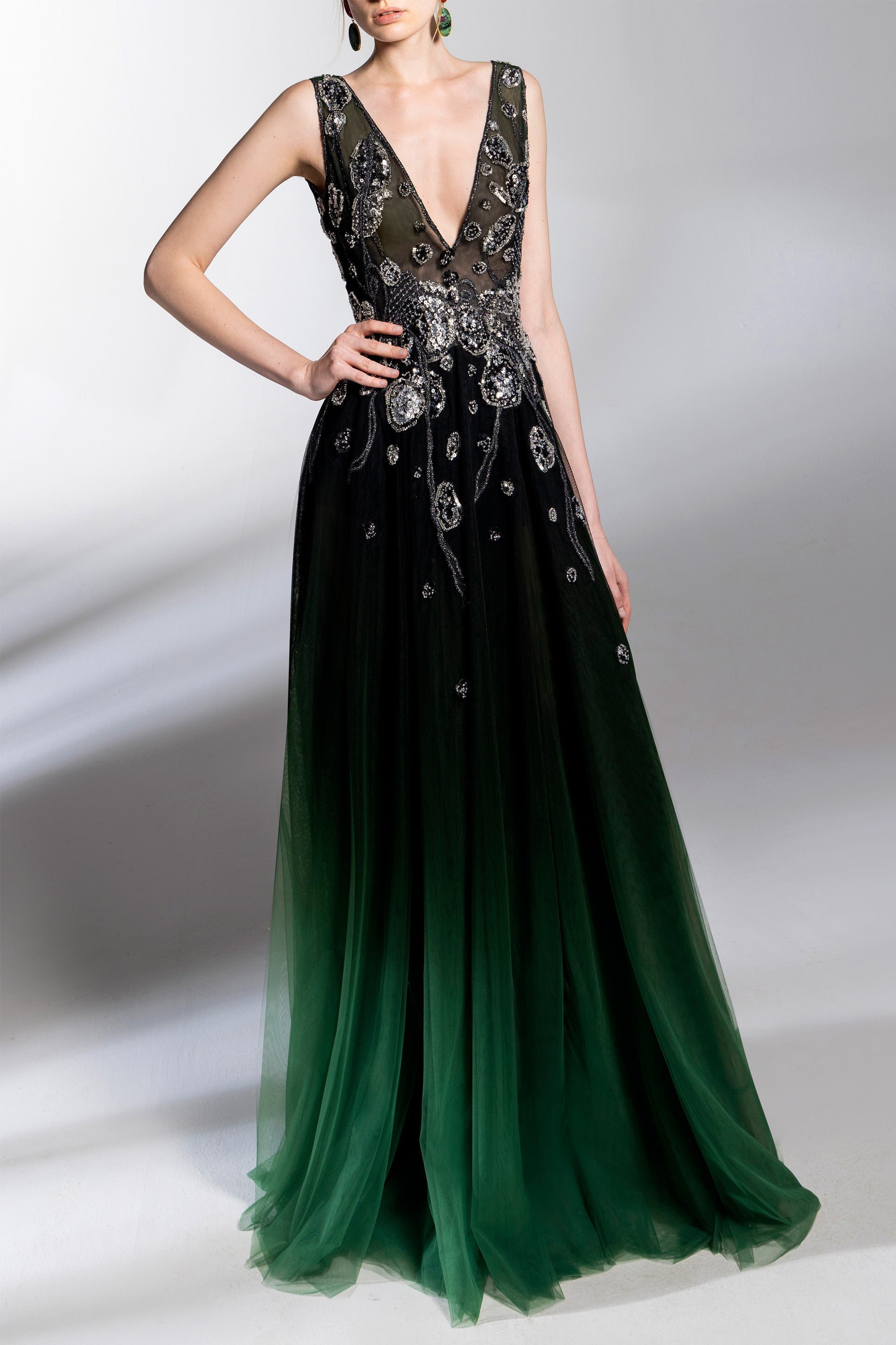 Gradient printed dress with beading
