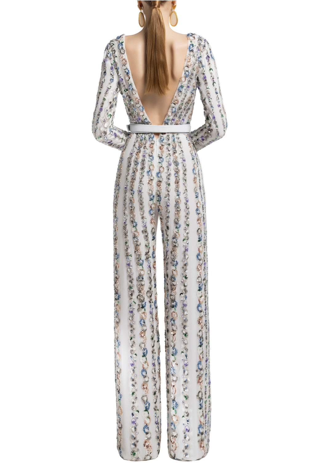 CANTON CREPE BEADED JUMPSUIT WITH A WRAPPED TOP