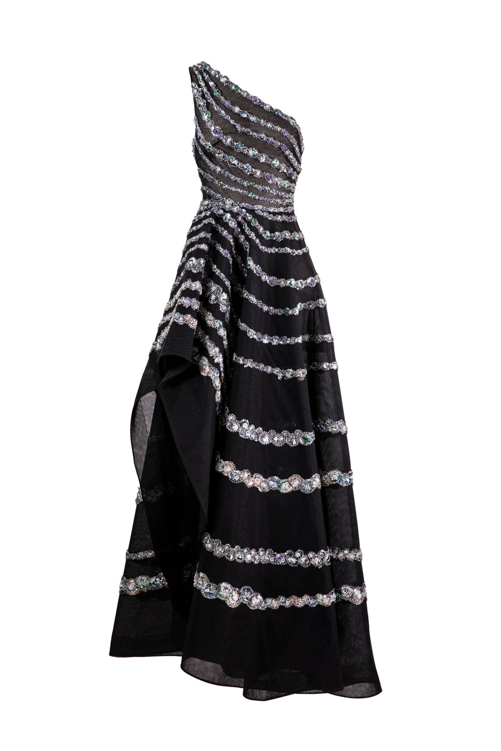 ONE SHOULDER ASYMMETRIC, BEADED DRESS