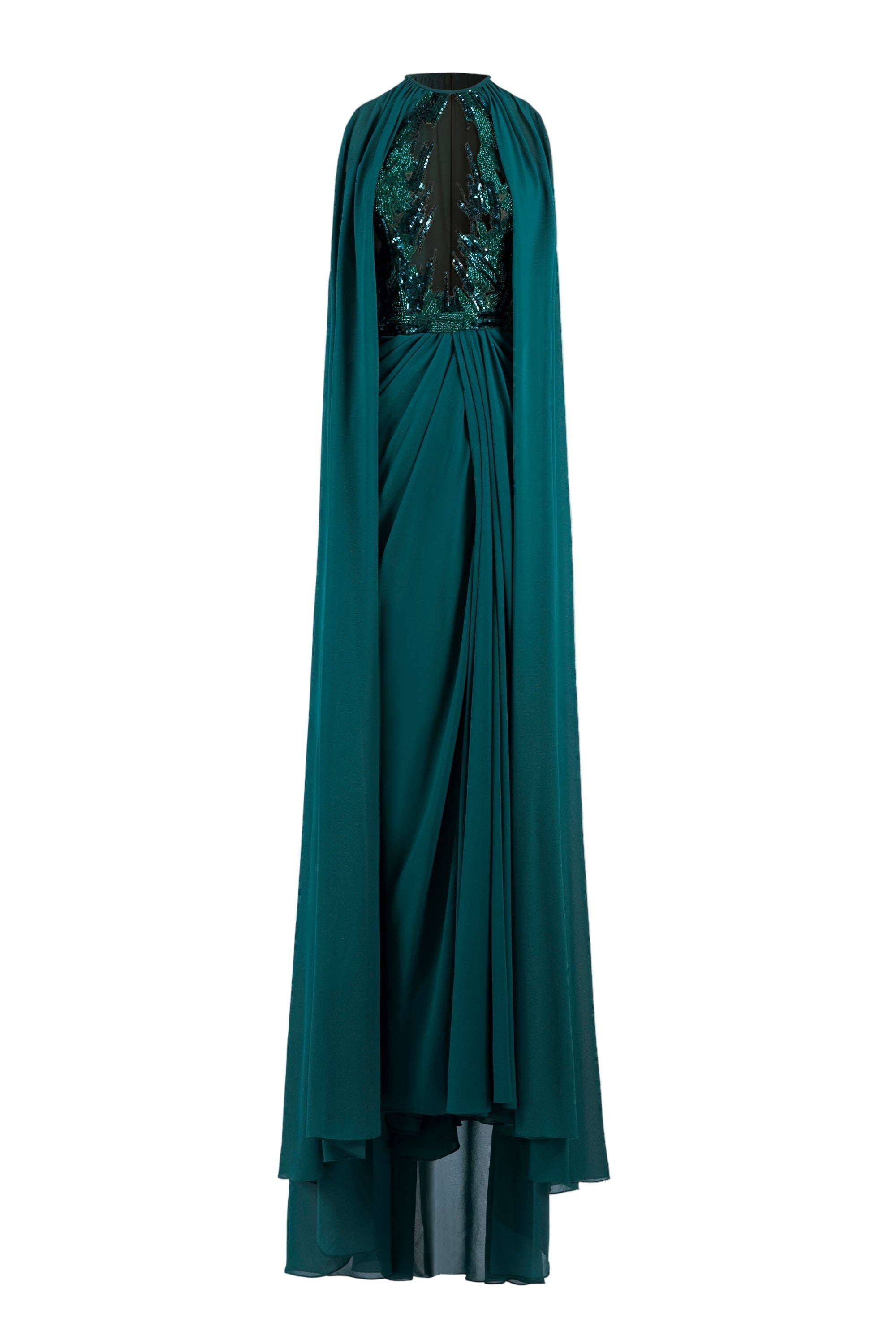 PLEATED DRESS WITH CAPE