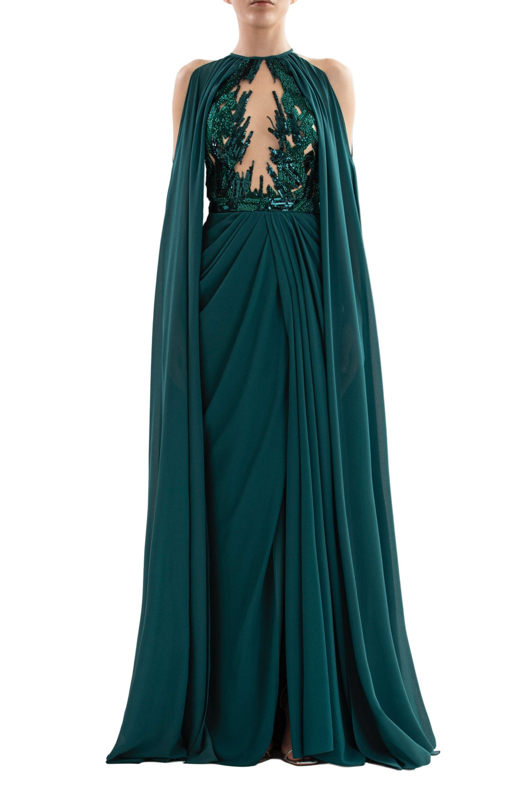 PLEATED DRESS WITH CAPE