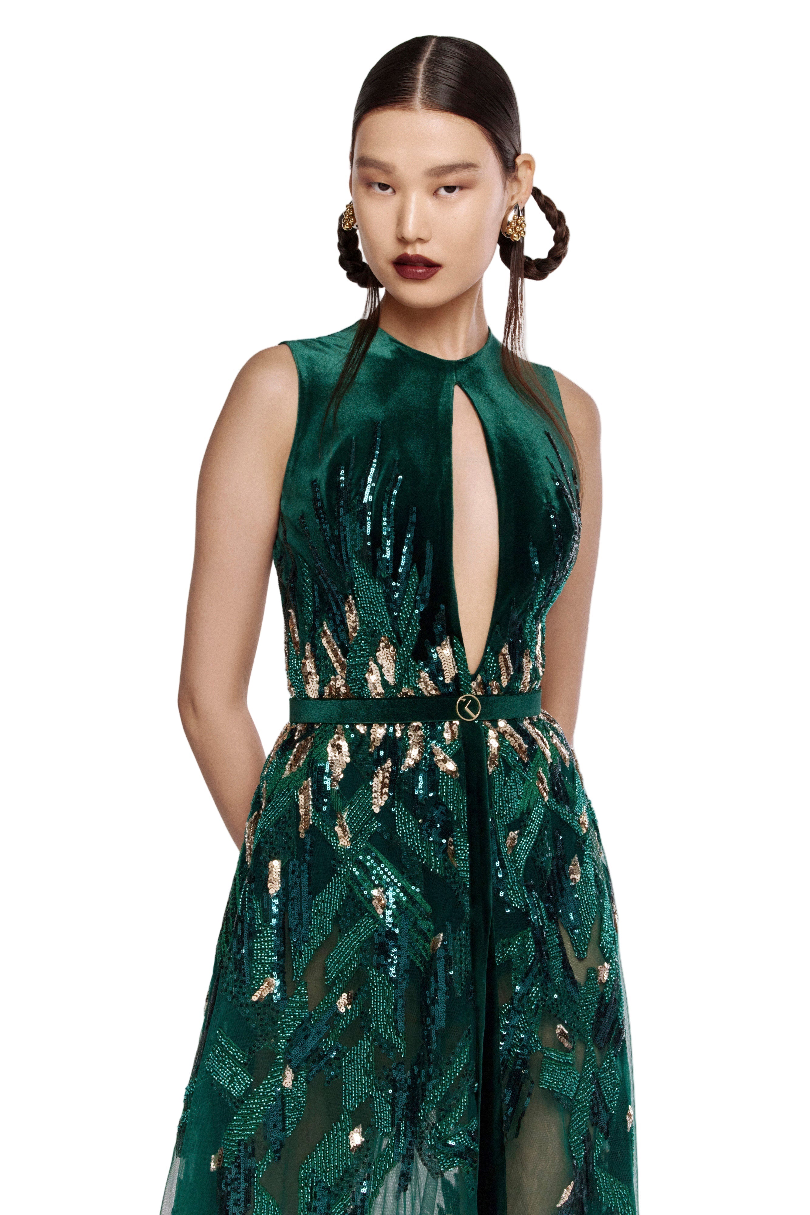 VELVET EMBROIDERED DRESS