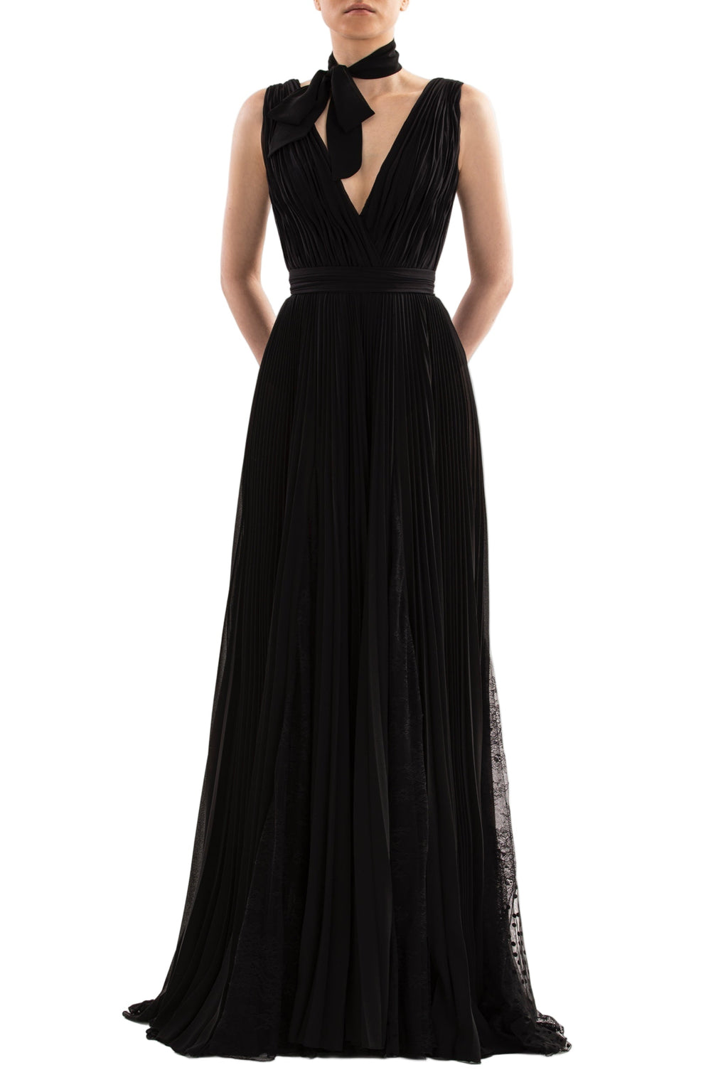 PLEATED DRESS WITH LACE