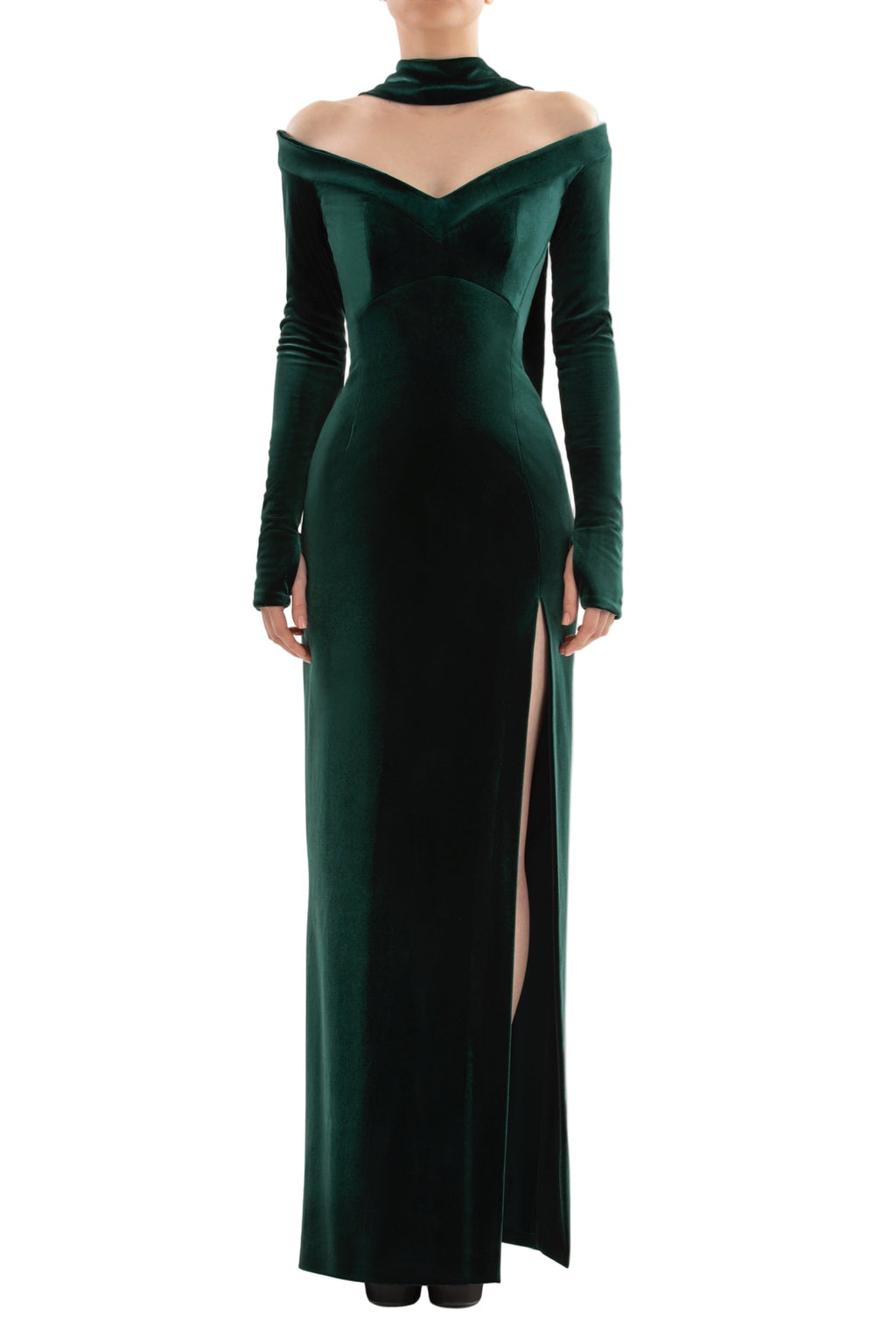 VELVET LONG FITTED DRESS