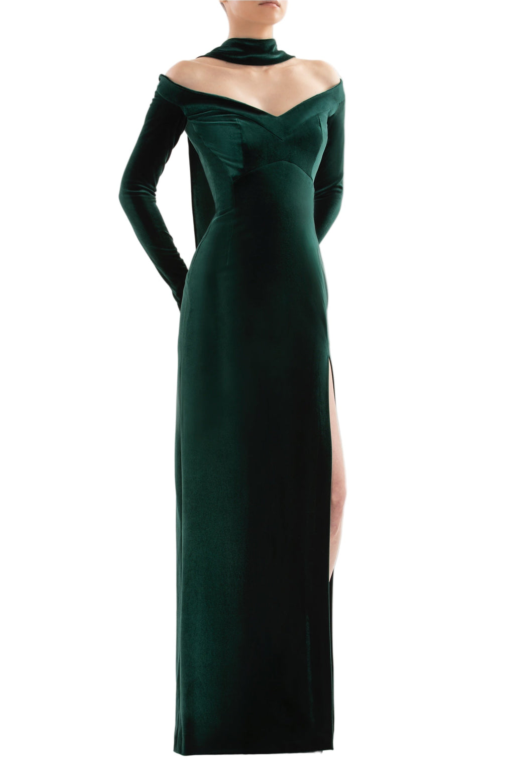 VELVET LONG FITTED DRESS