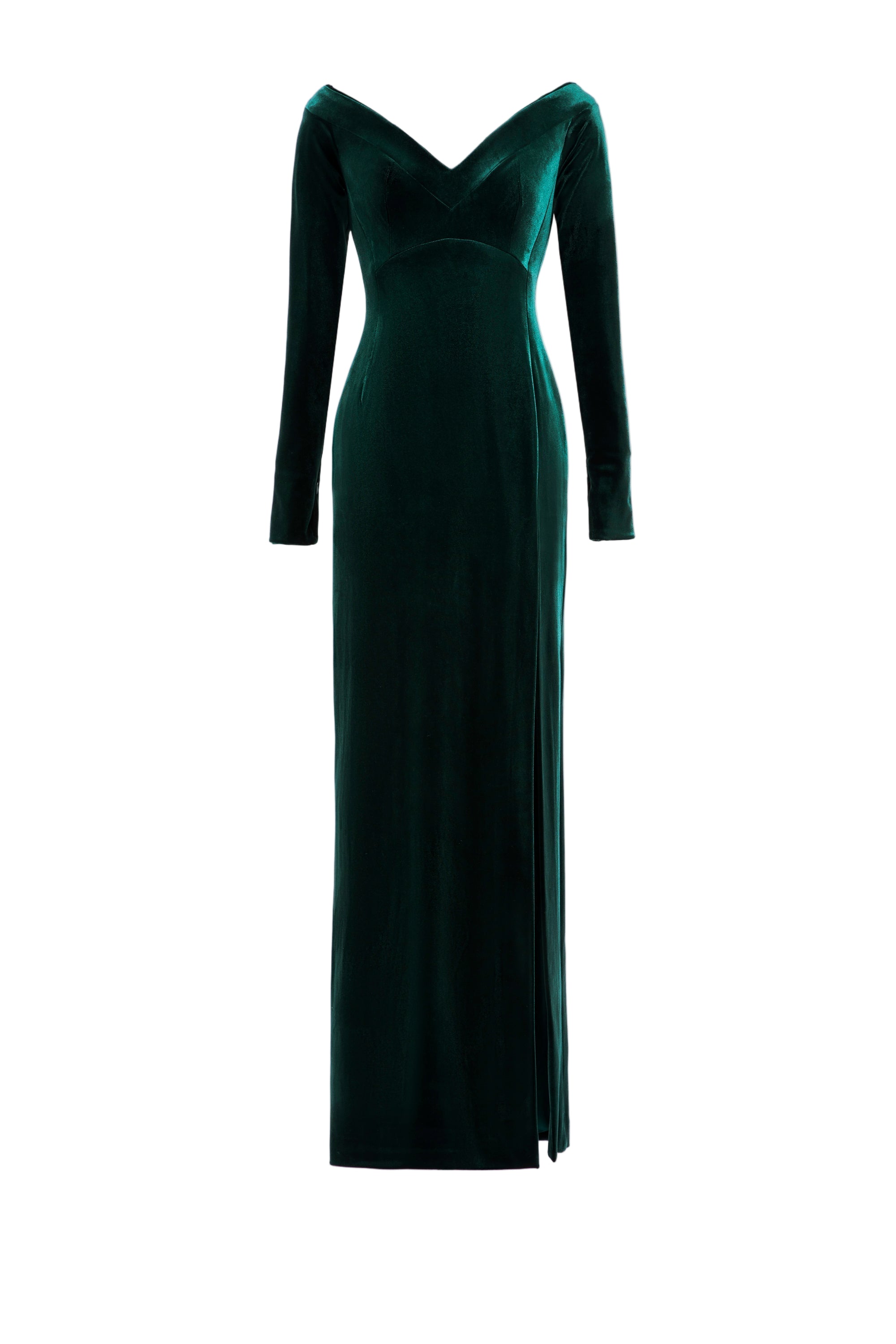 VELVET LONG FITTED DRESS