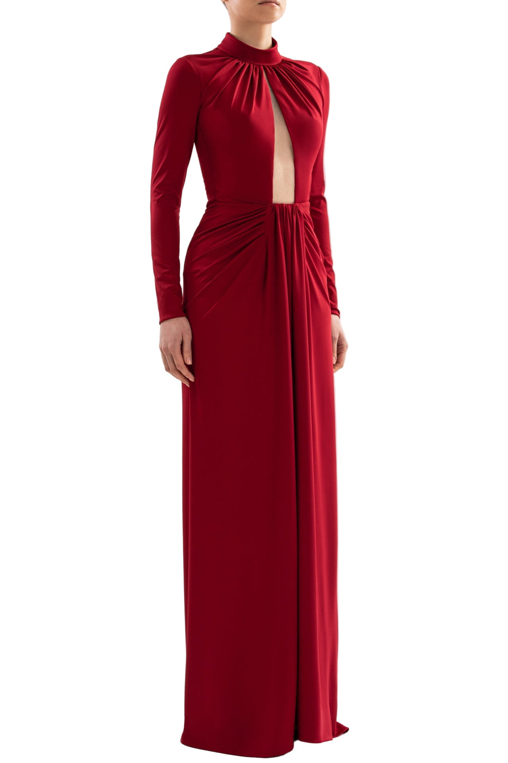 JERSEY PLEATED LONG DRESS
