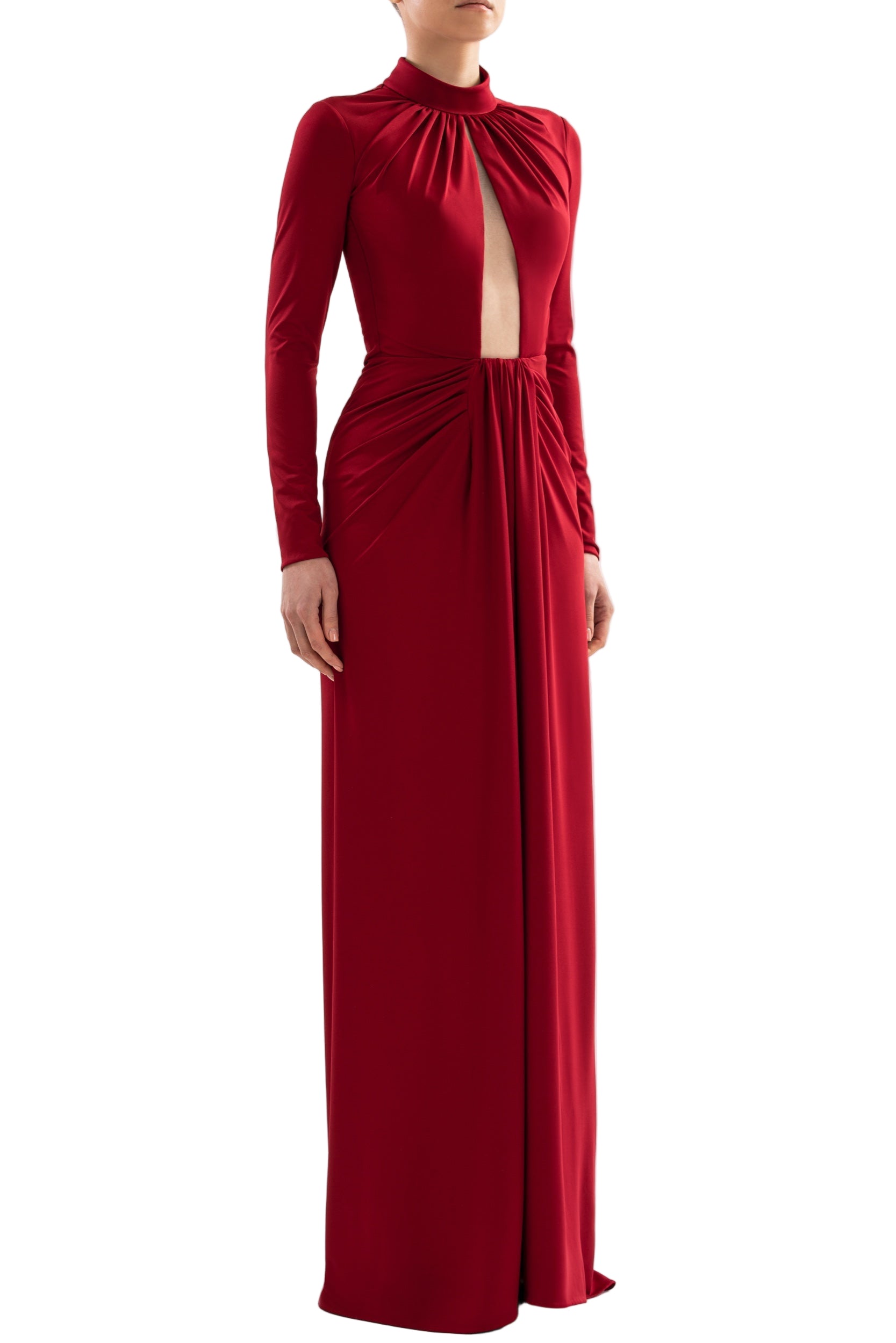 JERSEY PLEATED LONG DRESS