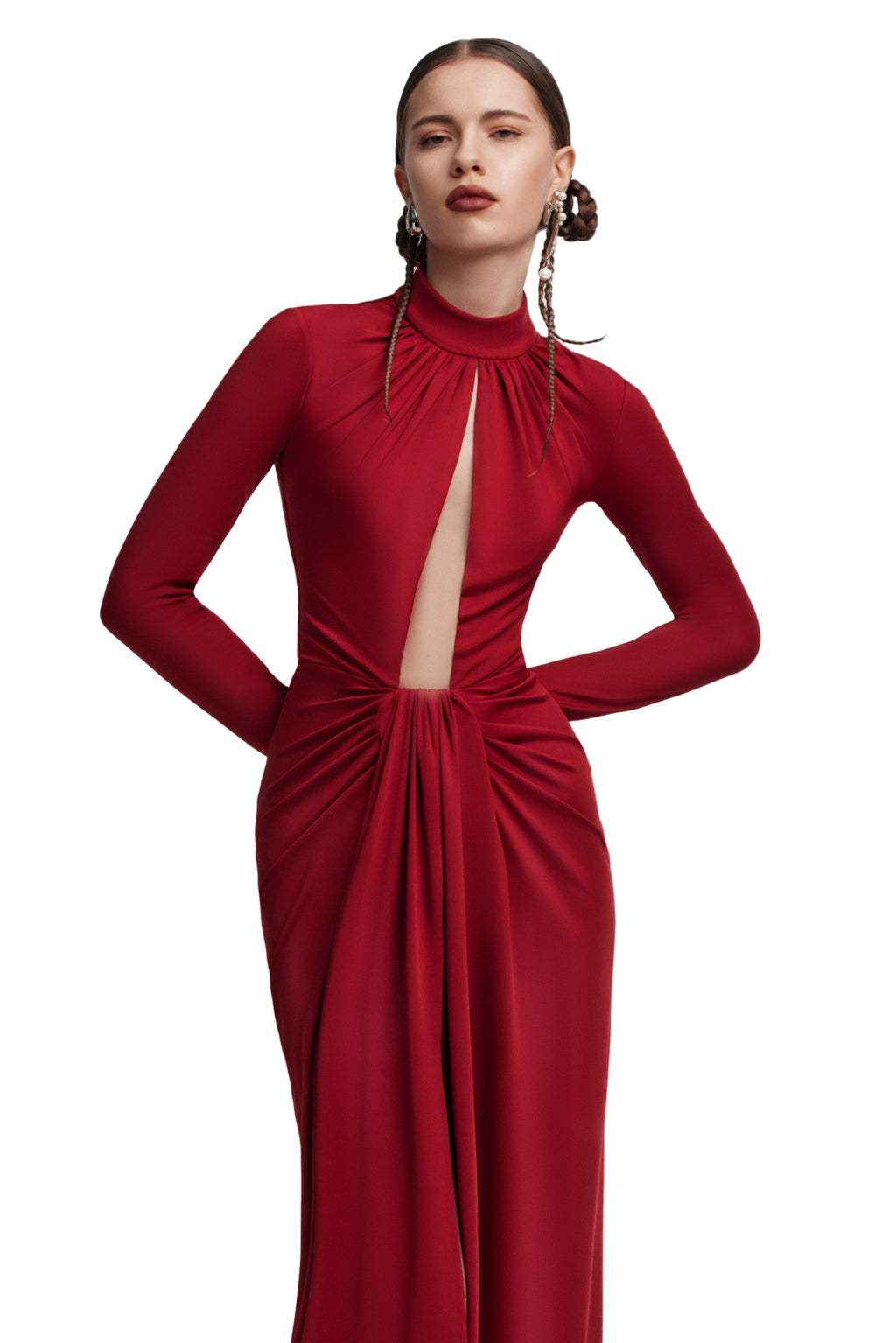 JERSEY PLEATED LONG DRESS