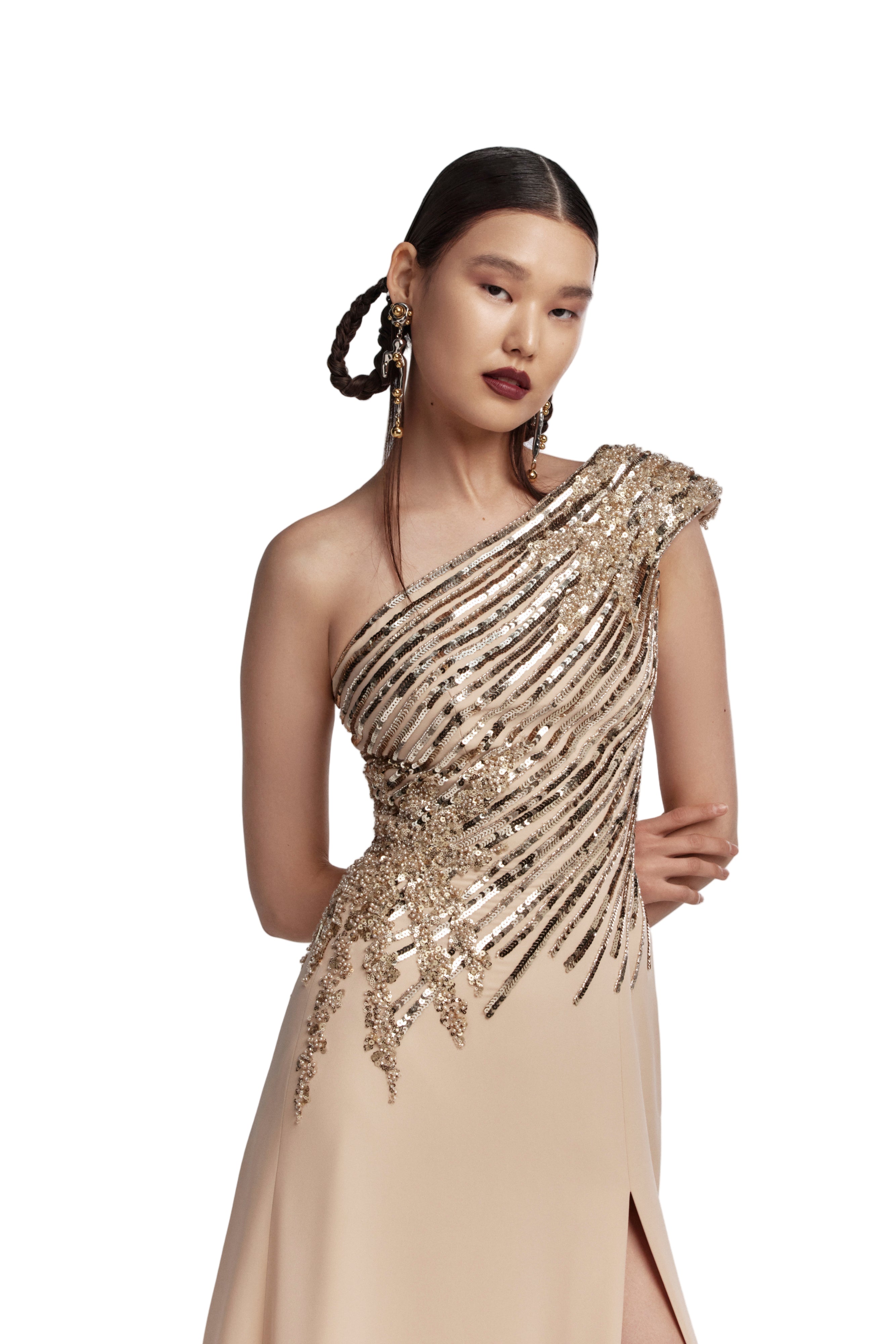 ONE SHOULDER SEQUIN LONG DRESS