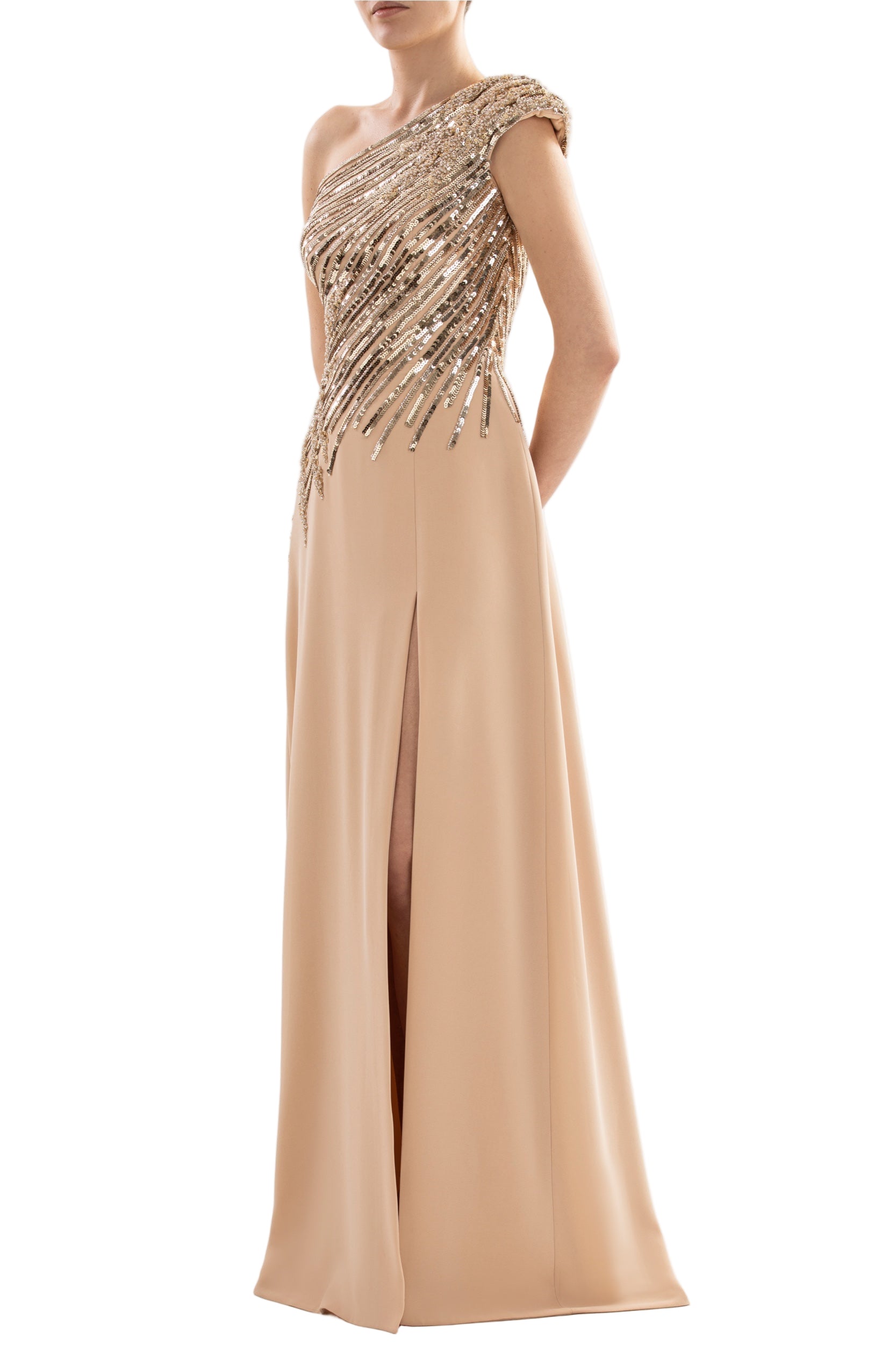 ONE SHOULDER SEQUIN LONG DRESS