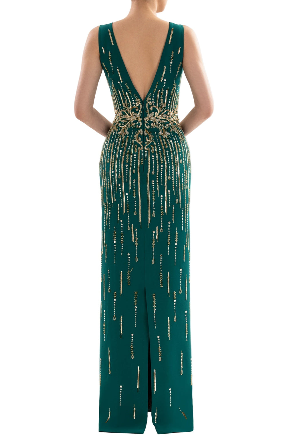 LONG CREPE BEADED DRESS