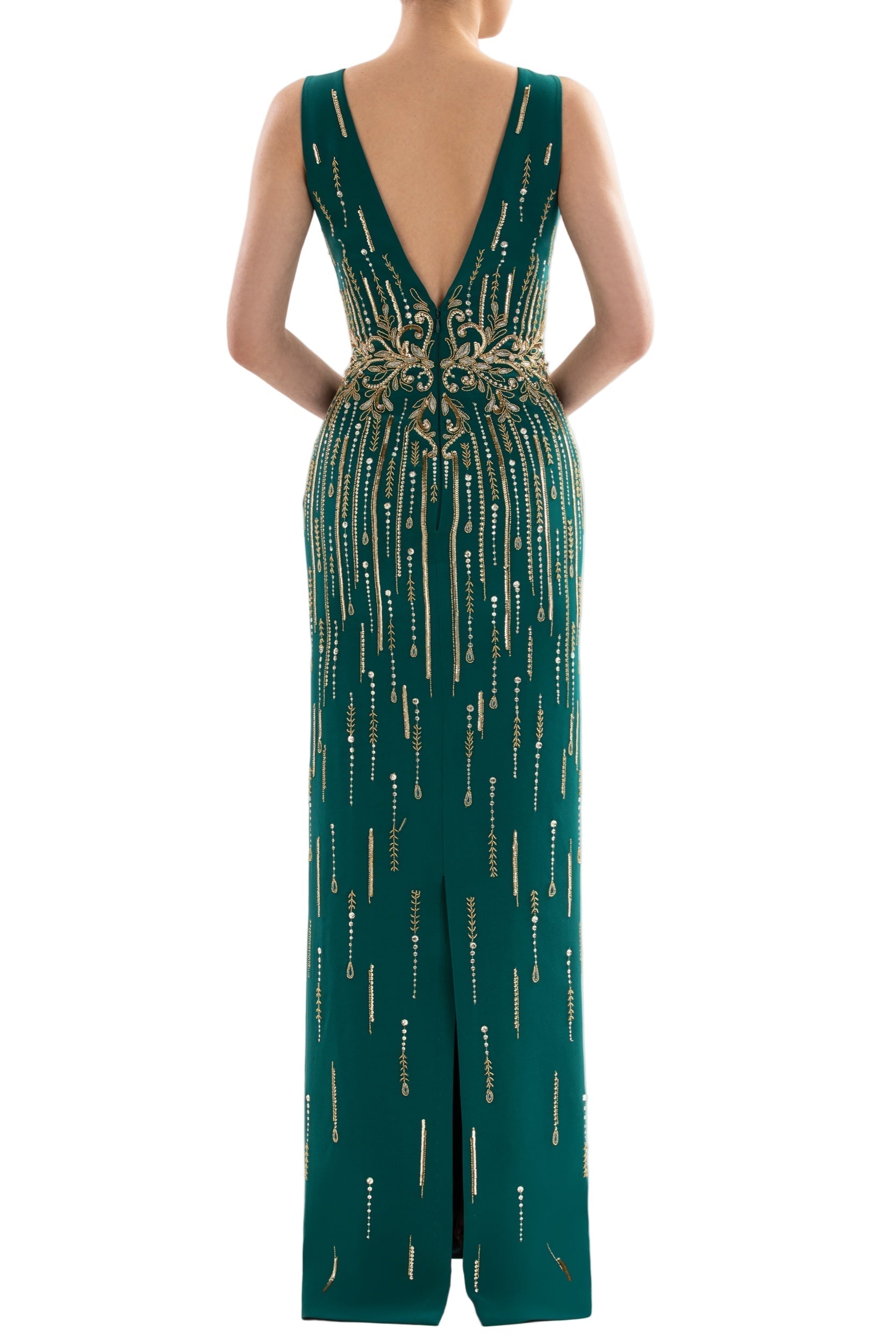 LONG CREPE BEADED DRESS