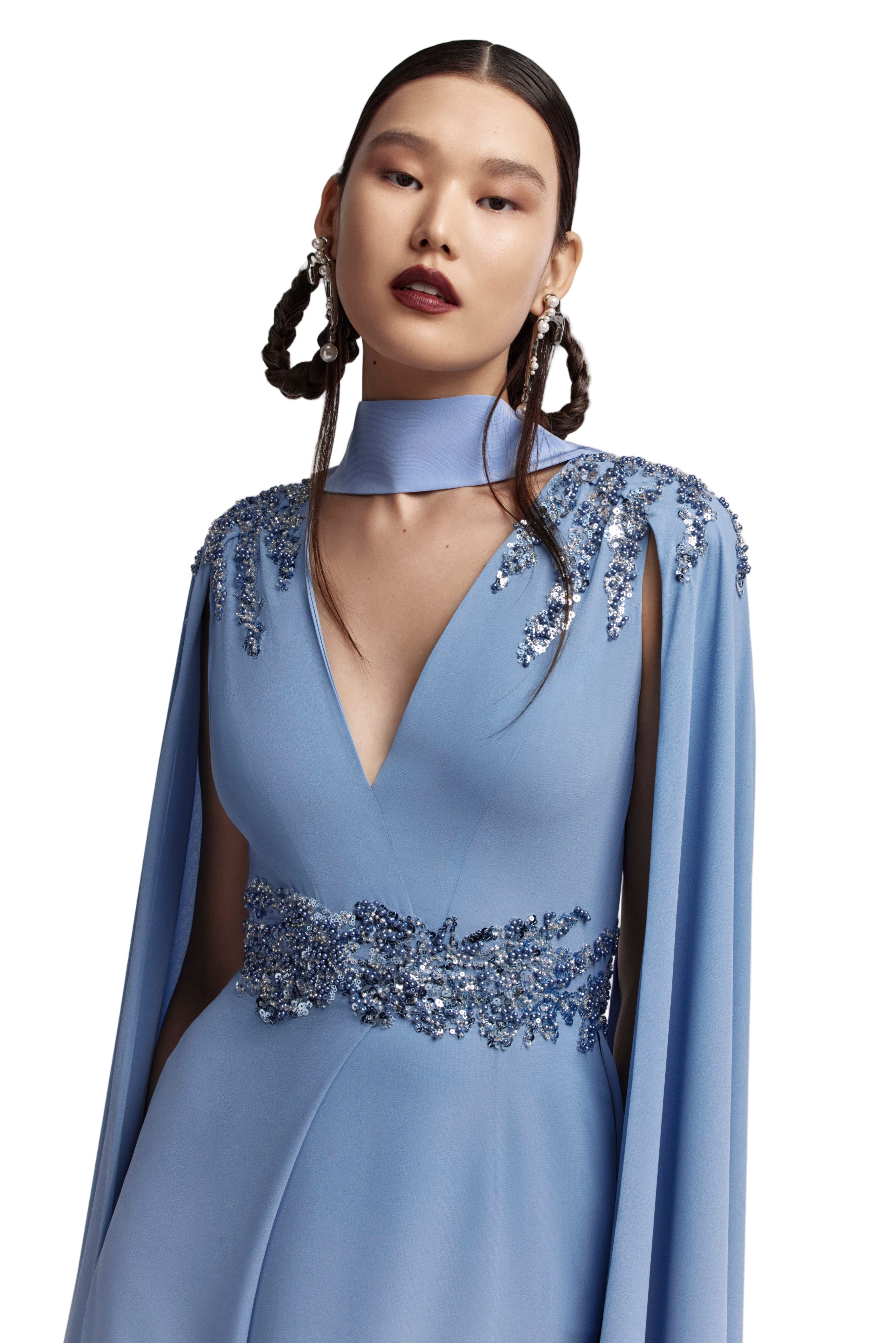 CREPE DRESS WITH CAPE