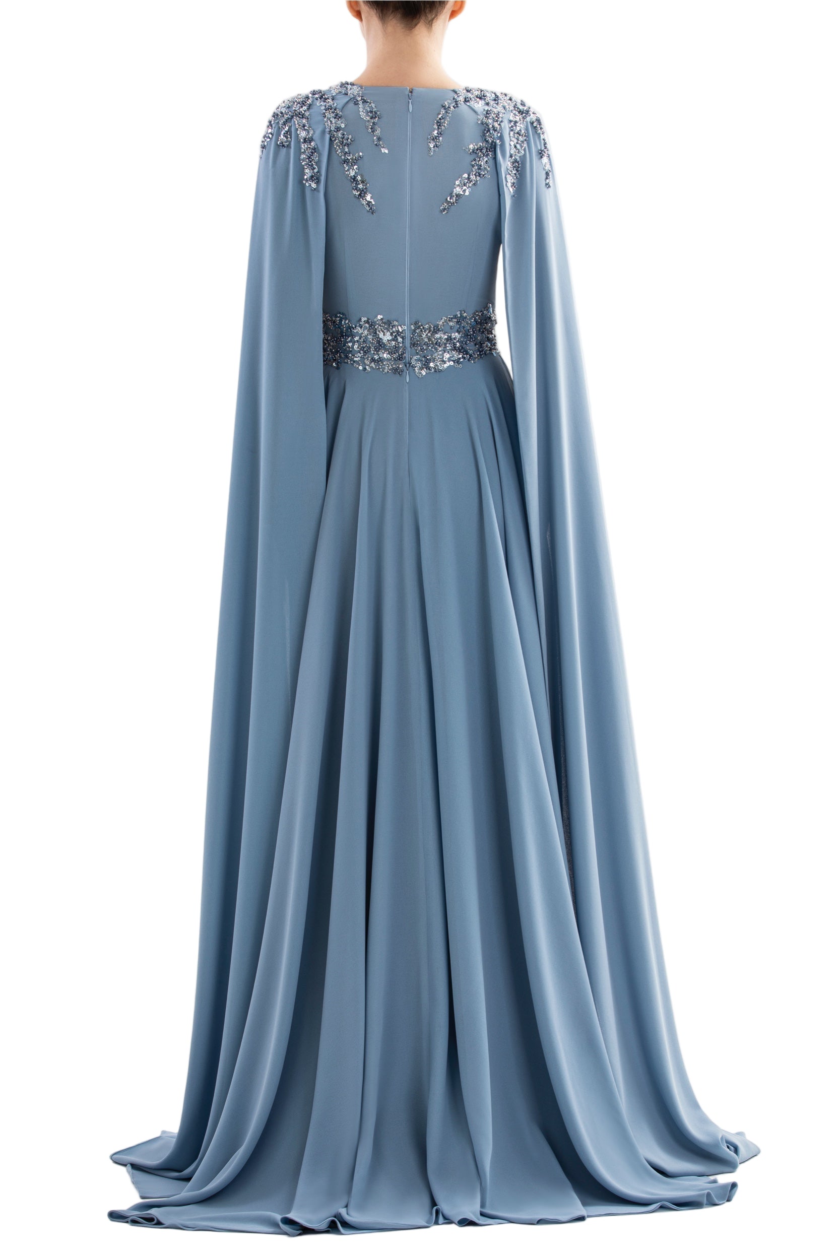 CREPE DRESS WITH CAPE