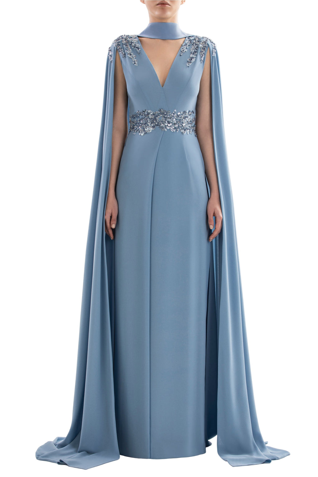 CREPE DRESS WITH CAPE