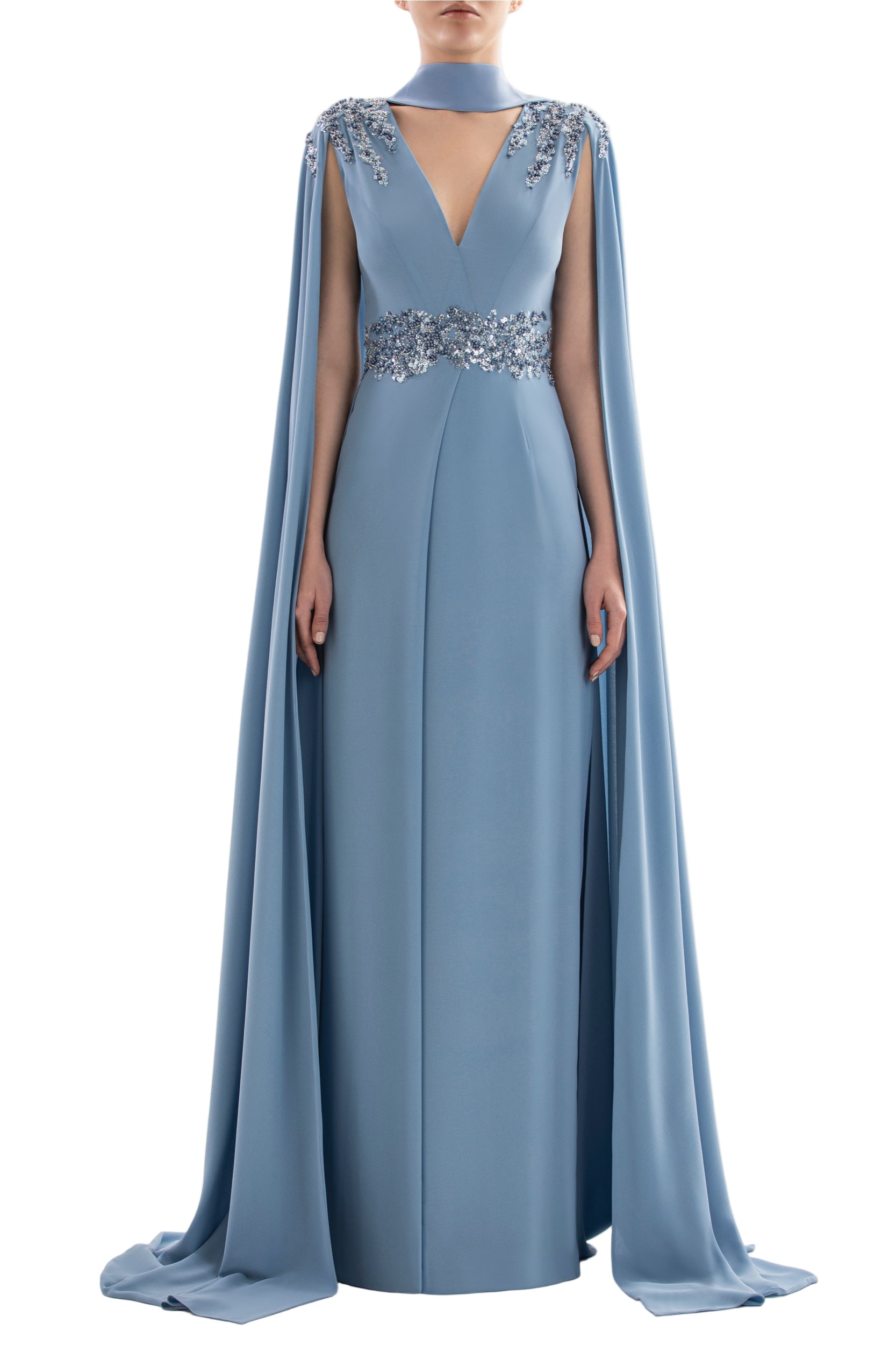 CREPE DRESS WITH CAPE
