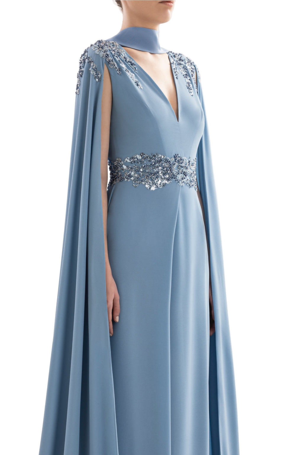 CREPE DRESS WITH CAPE