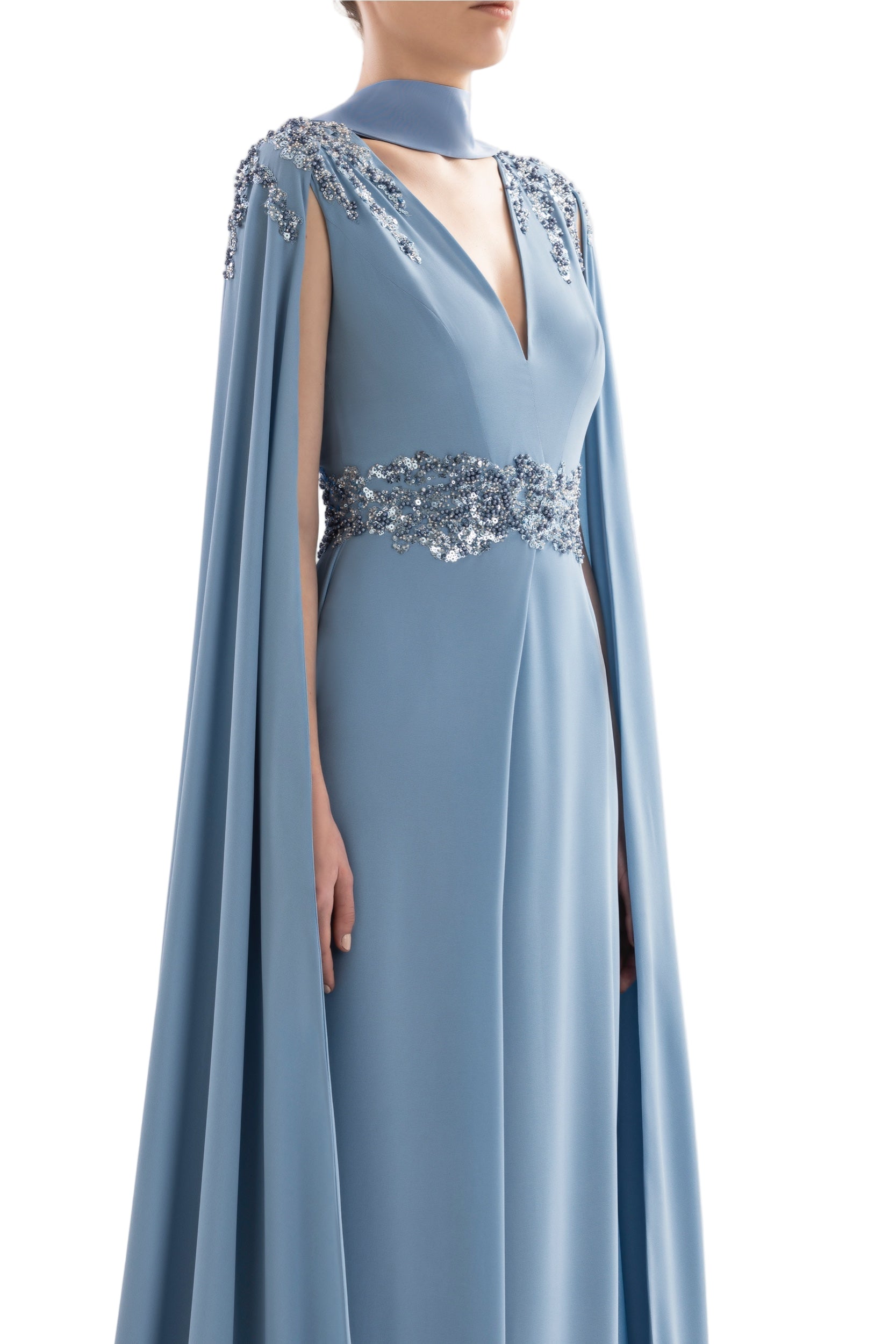 CREPE DRESS WITH CAPE