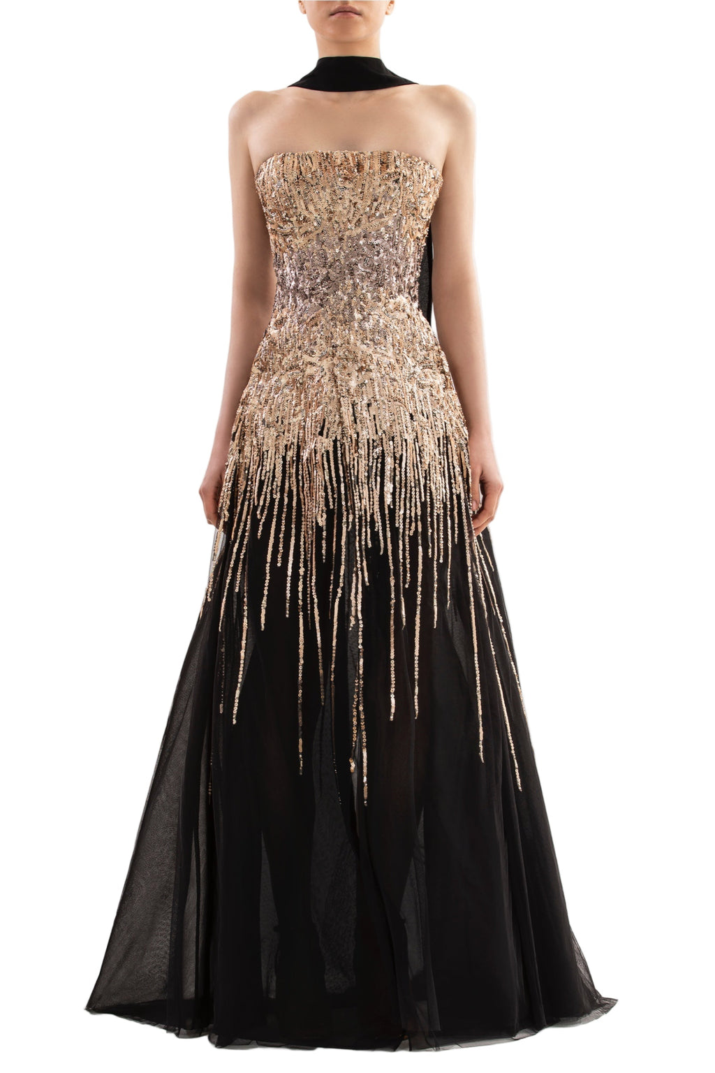 EMBROIDERED STRAPLESS DRESS