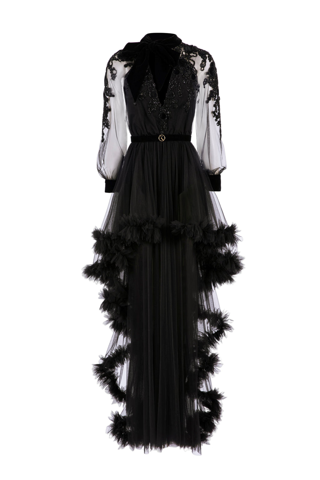 EMBROIDERED TULLE DRESS WITH RUFFLES