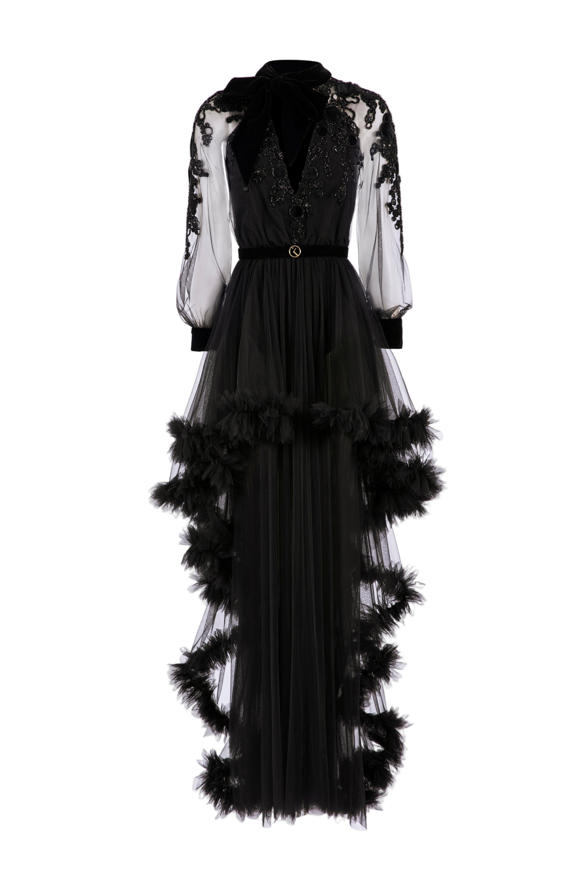 EMBROIDERED TULLE DRESS WITH RUFFLES
