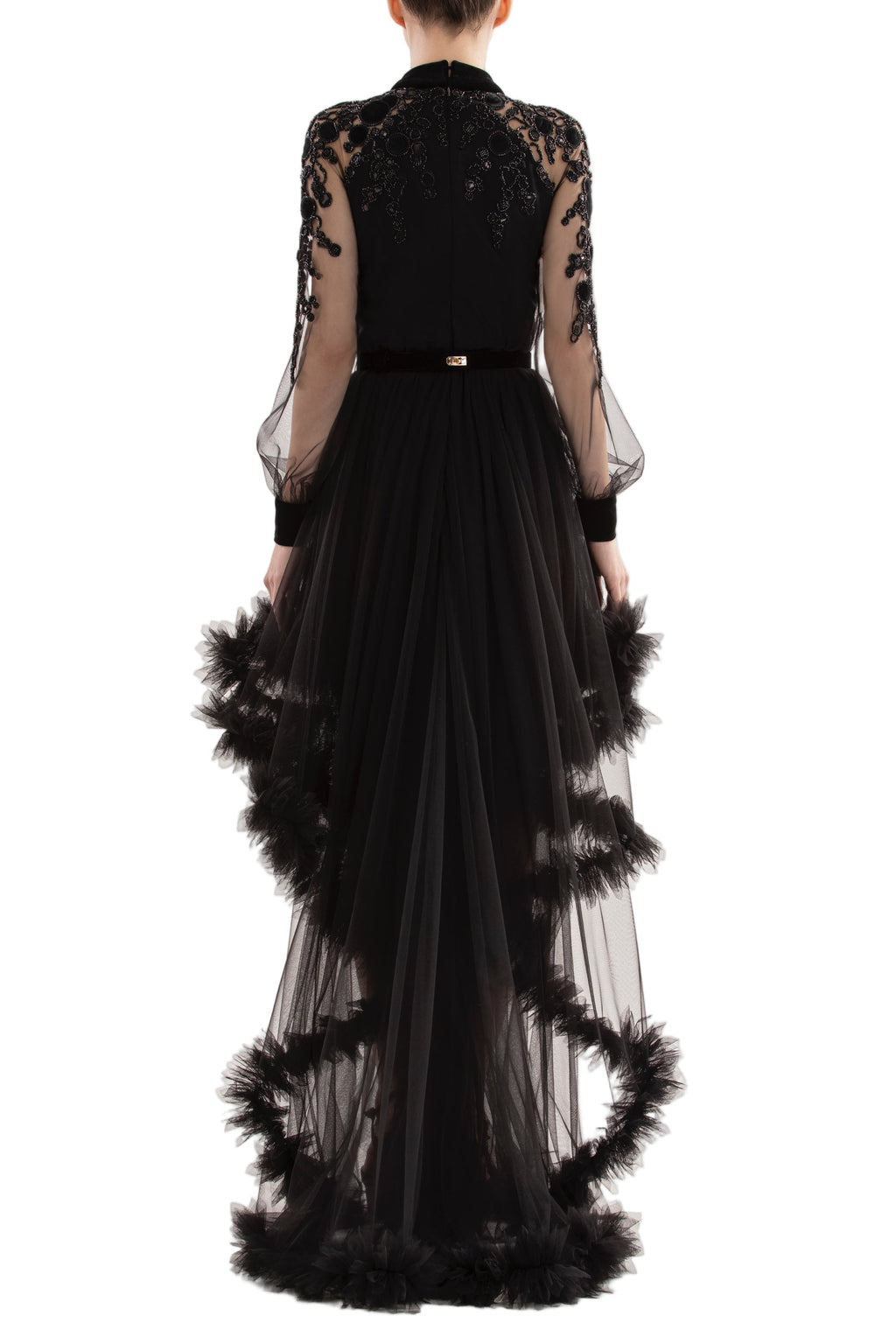 EMBROIDERED TULLE DRESS WITH RUFFLES