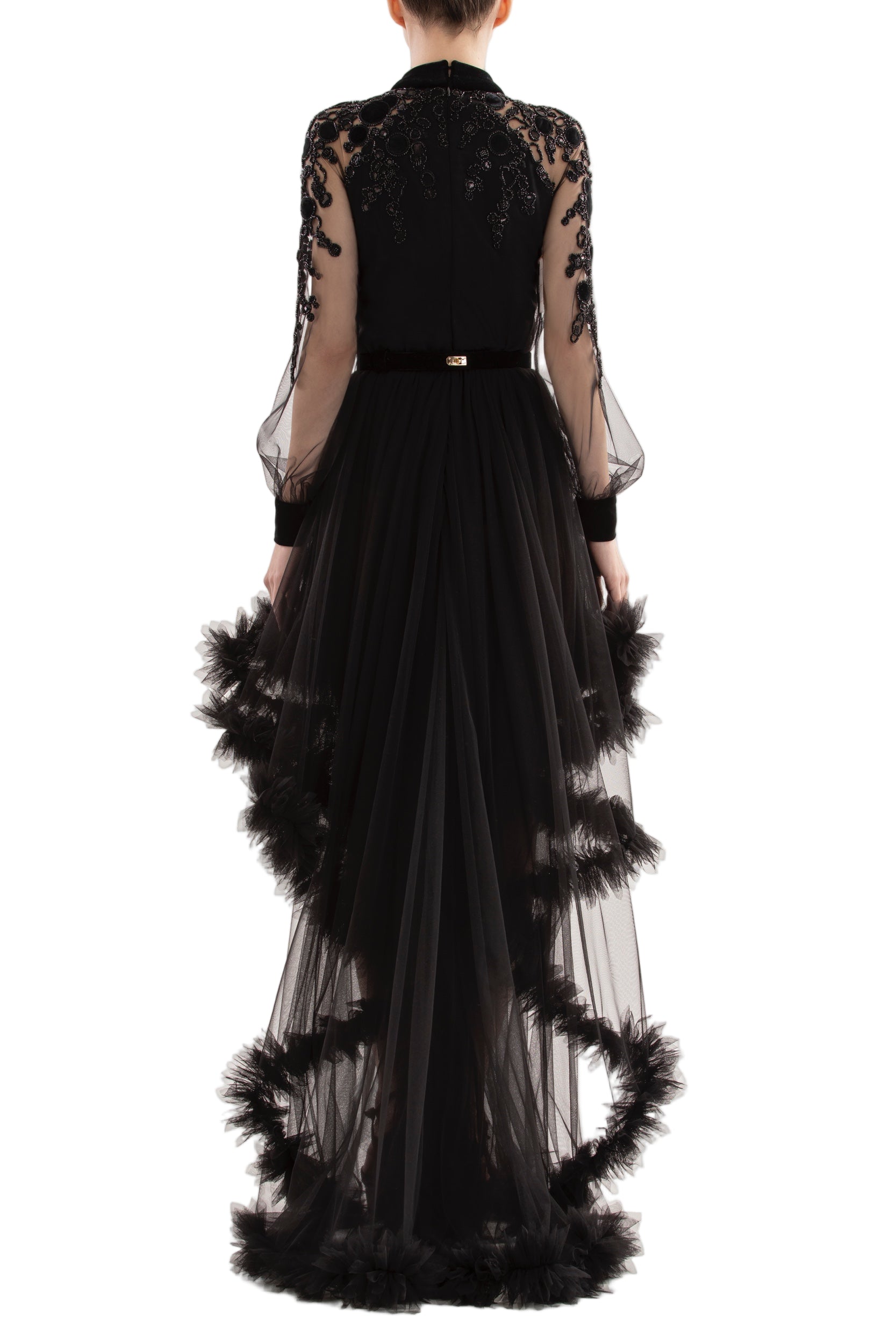 EMBROIDERED TULLE DRESS WITH RUFFLES