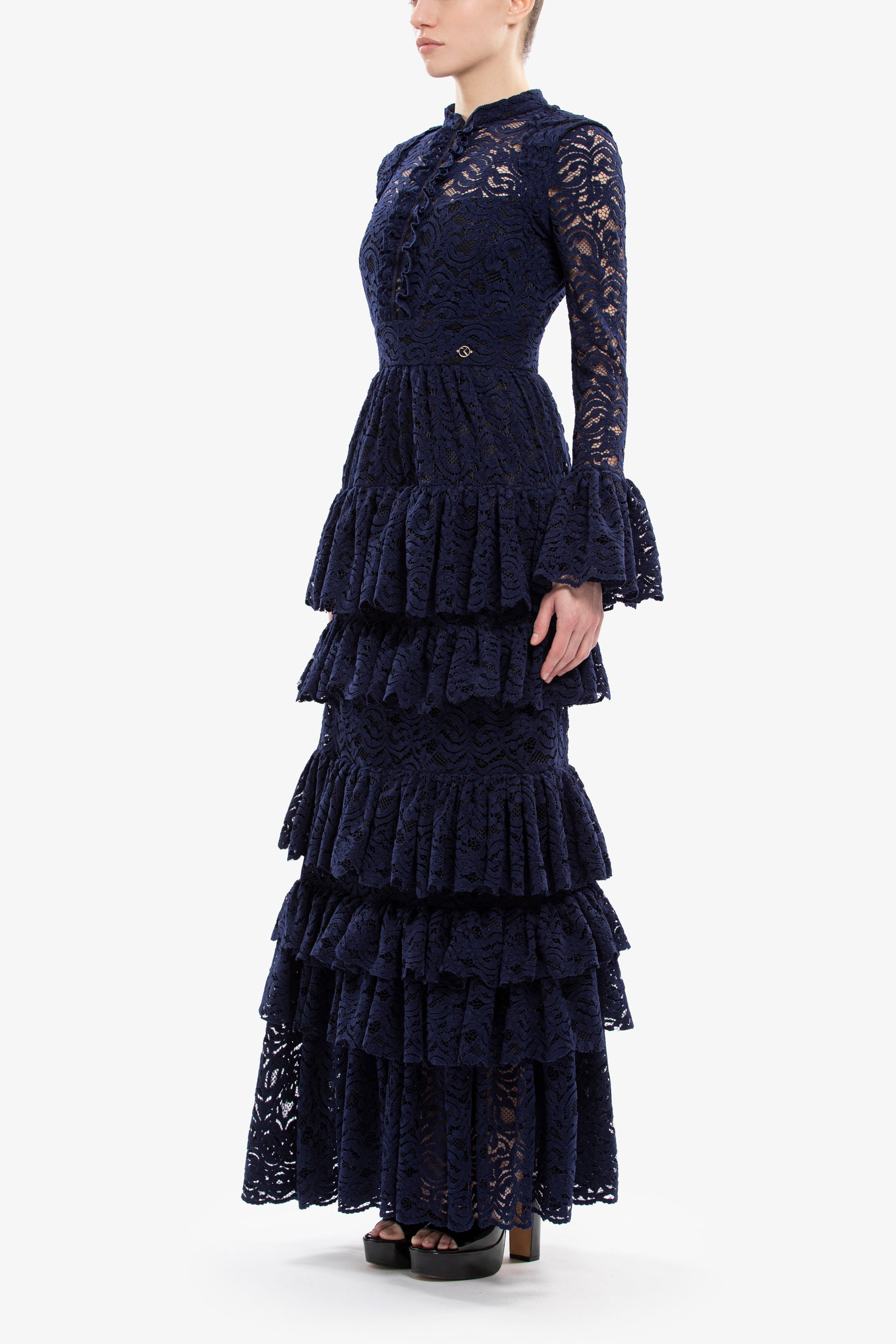 Ruffled lace long dress