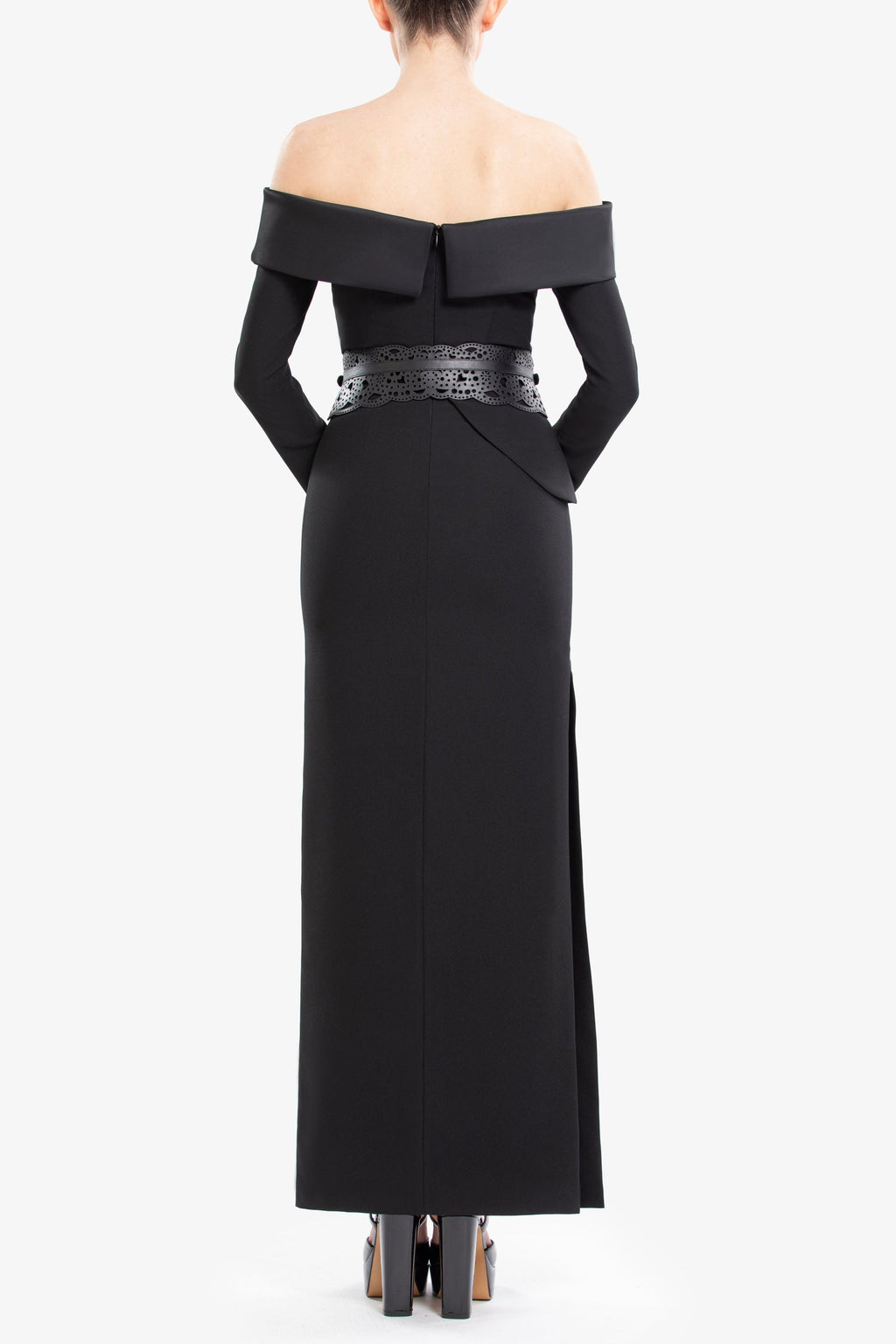 Off-shoulder crepe midi dress