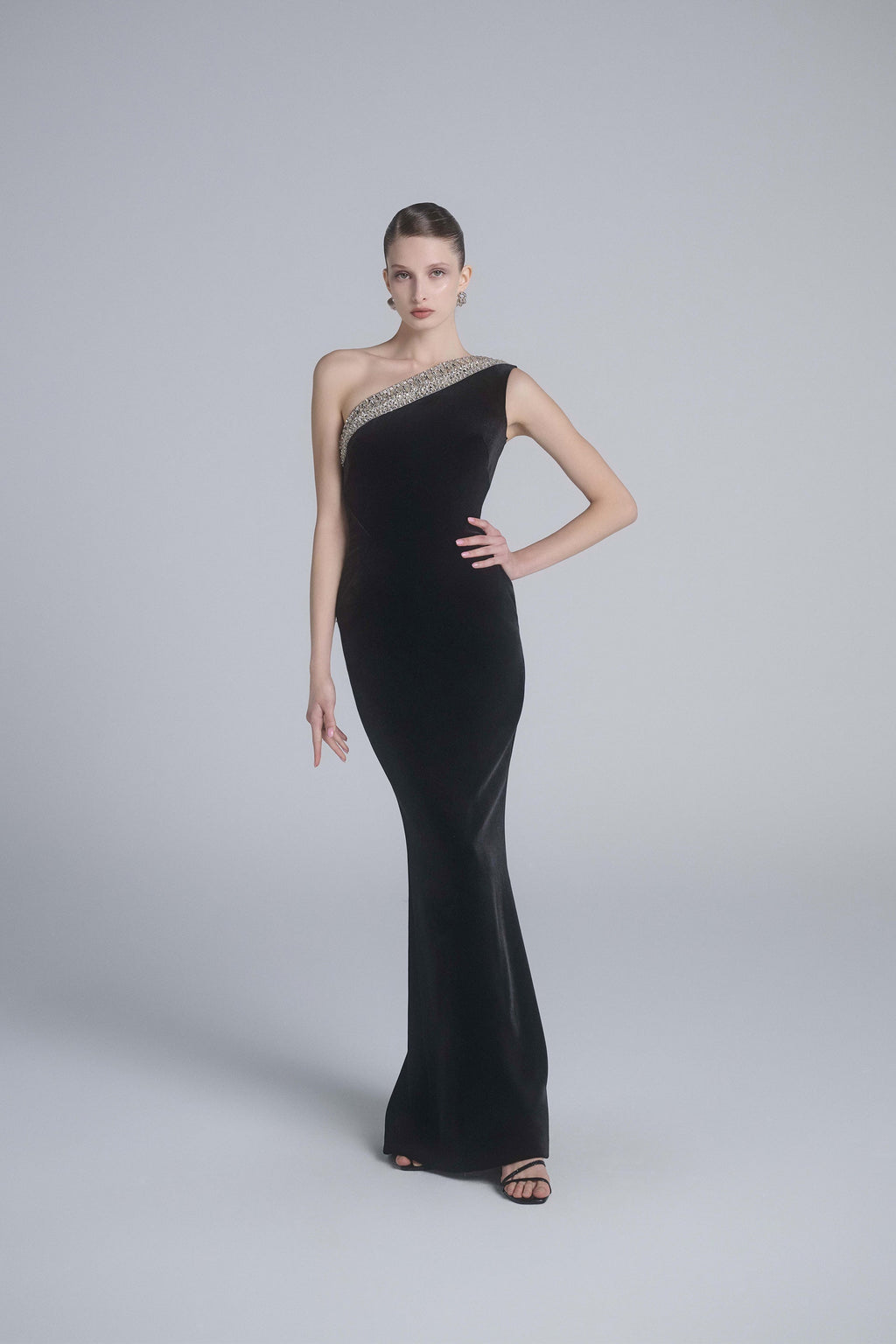 Crystal Embellished One-Shoulder Dress