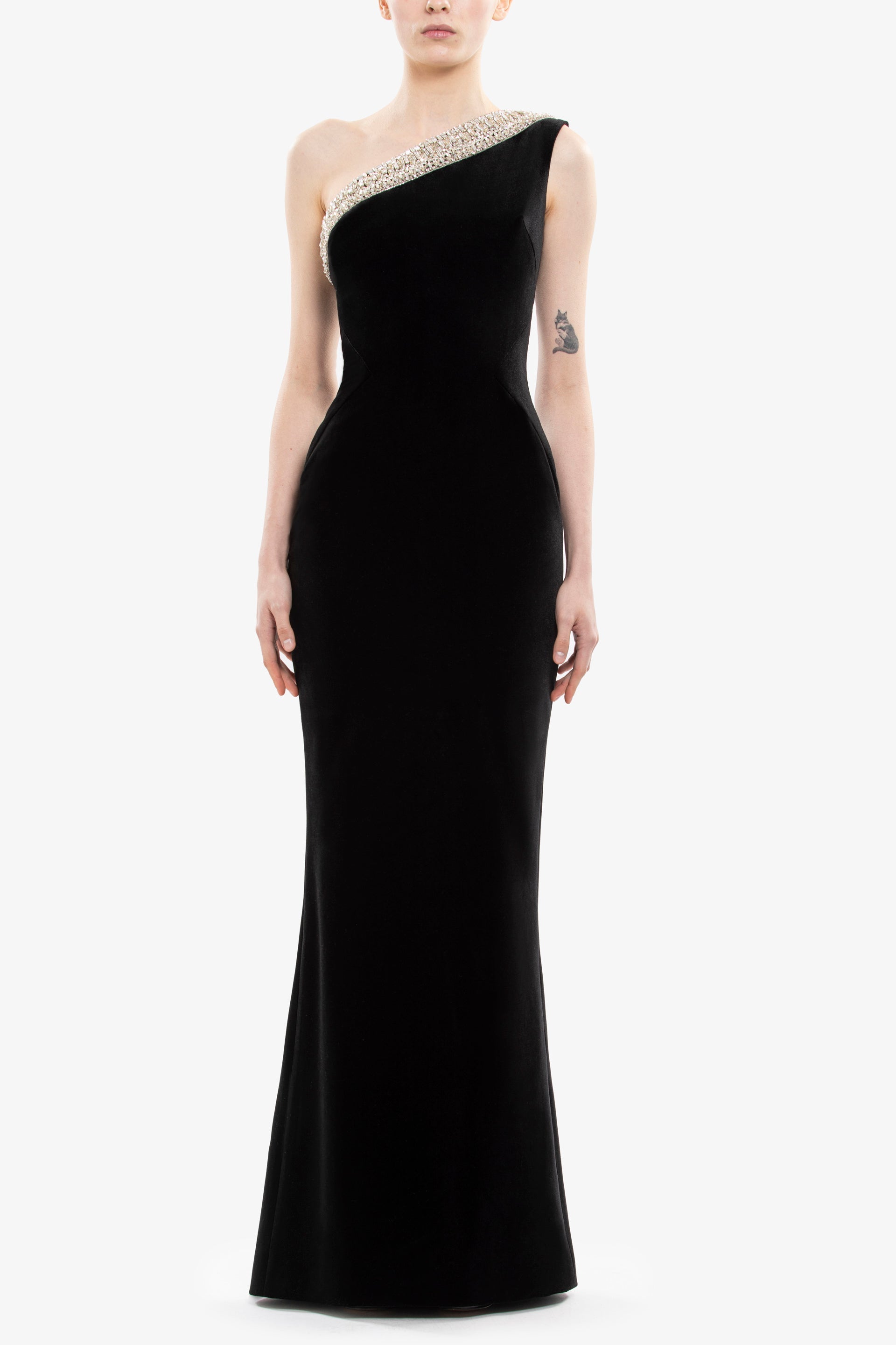 Crystal Embellished One-Shoulder Dress